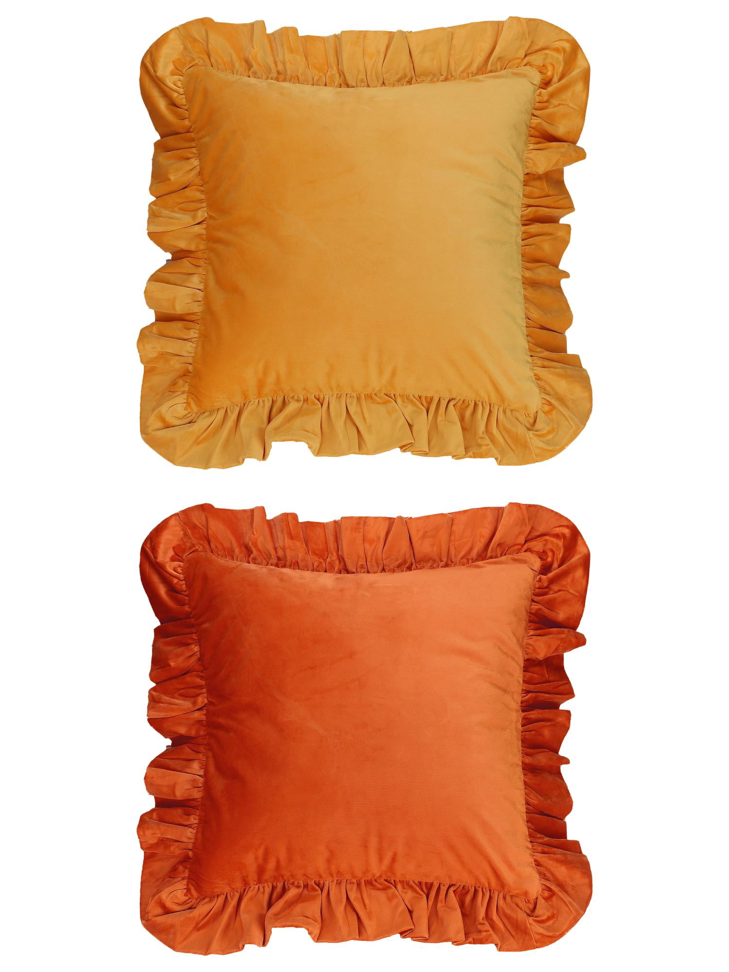 Unique Bargains 2 Pcs Scalloped Square Throw Pillow Covers Orange/Yellow 18" x 18"