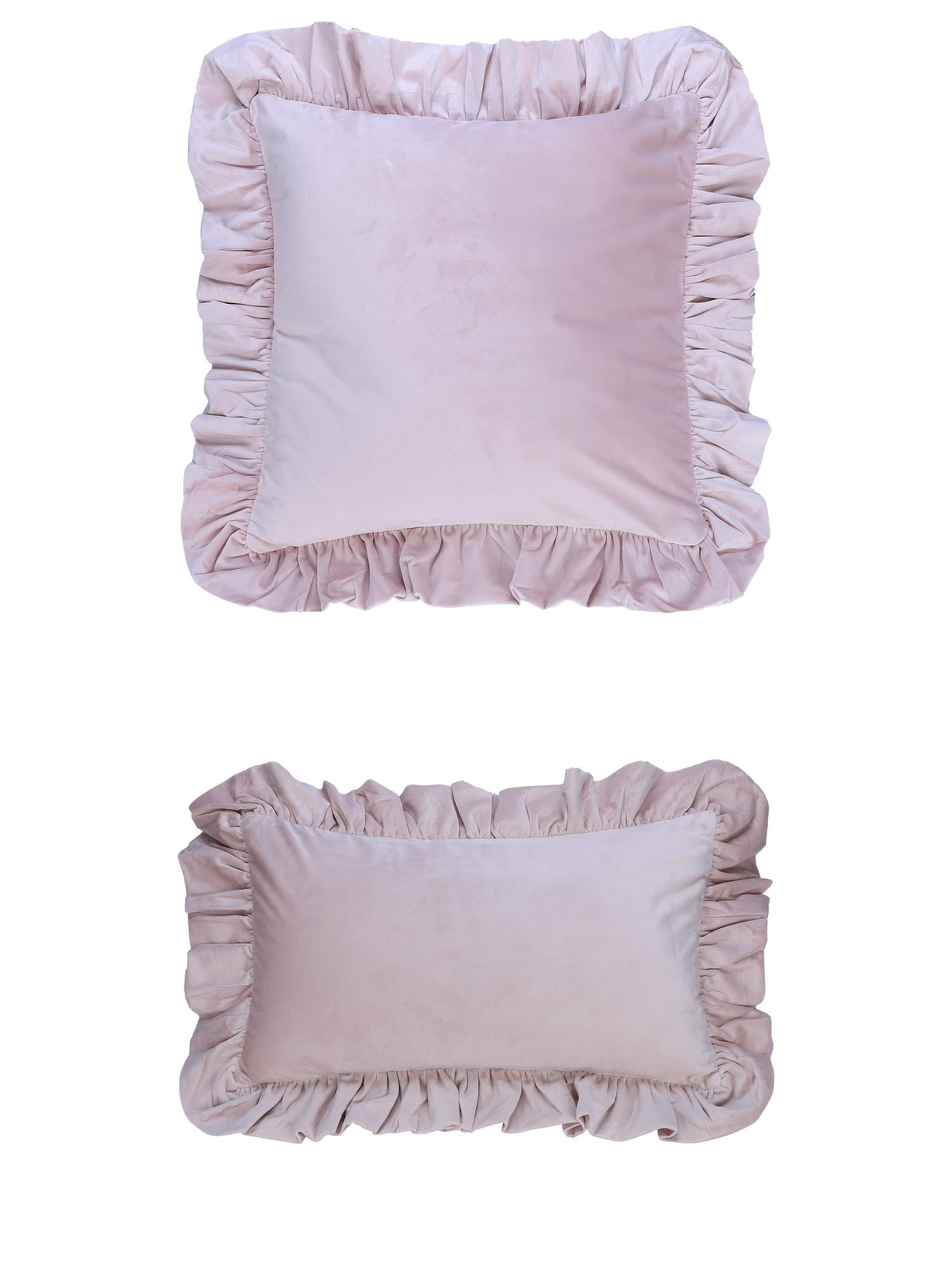 Unique Bargains 2 Pcs Scalloped Square Throw Pillow Covers Pink 12" x 20"/18" x 18"