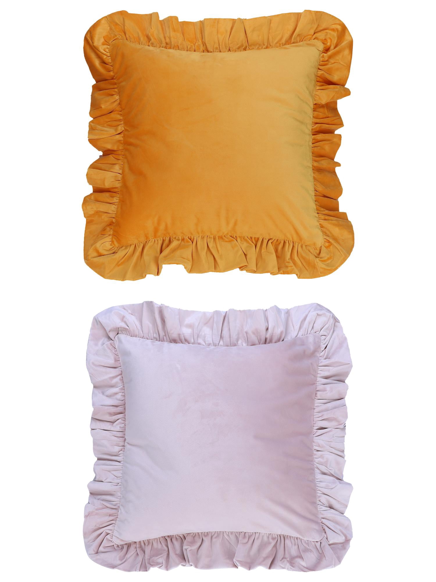Unique Bargains 2 Pcs Scalloped Square Throw Pillow Covers Pink/Yellow 18" x 18"