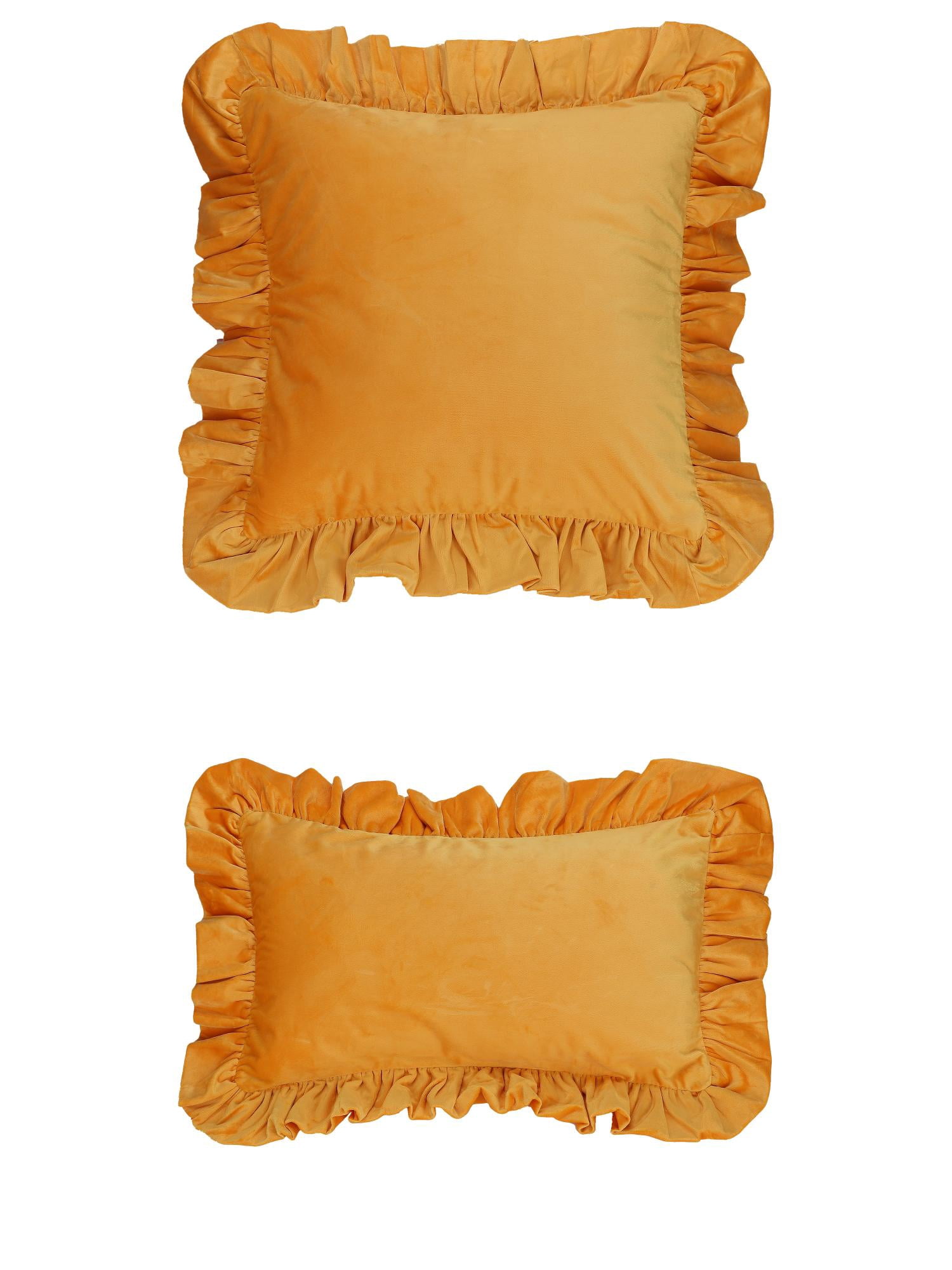 Unique Bargains 2 Pcs Scalloped Square Throw Pillow Covers Yellow 12" x 20"/18" x 18"