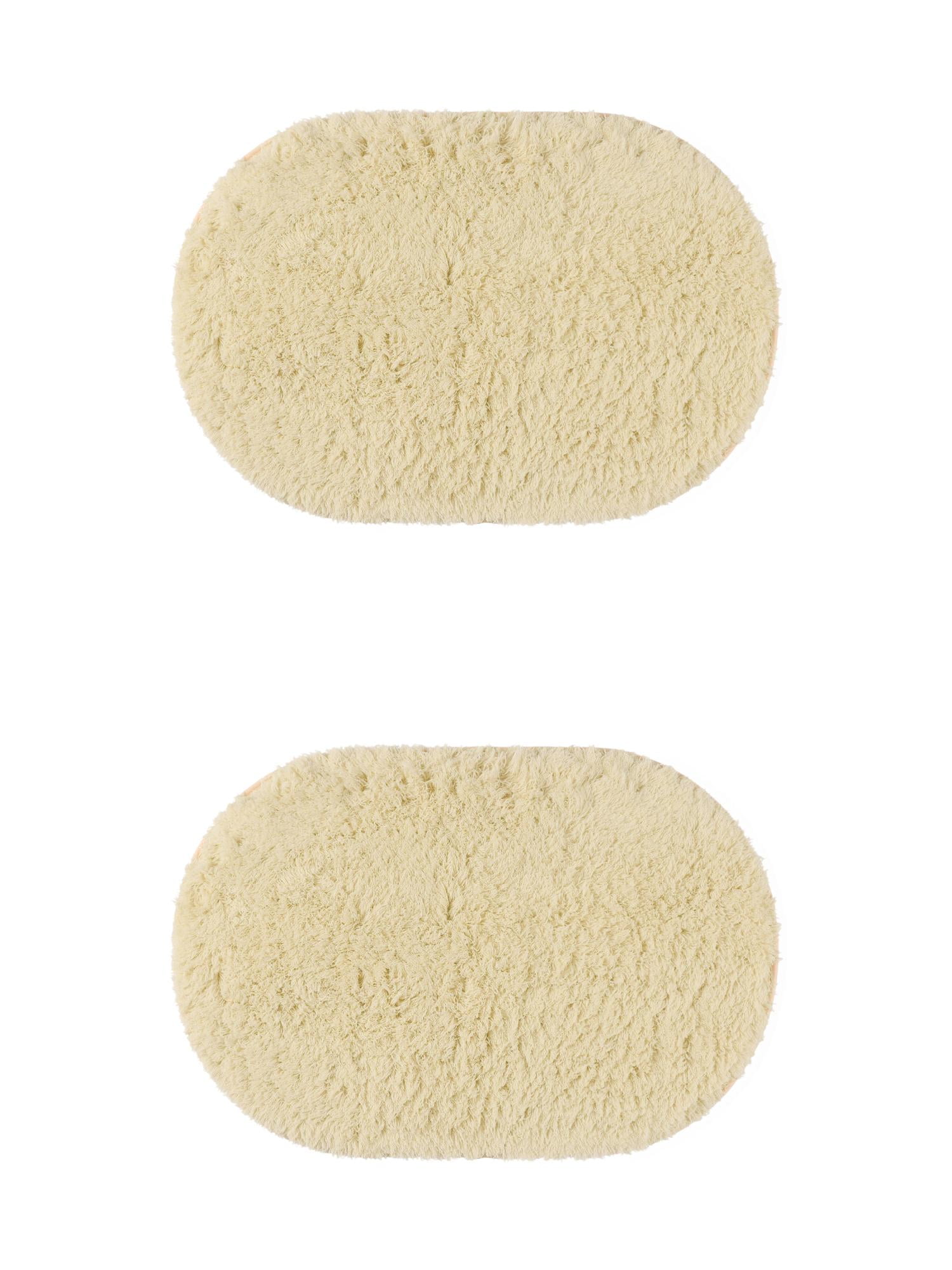Unique Bargains 2 Pcs Shag Bath Rugs Absorbent Soft Thick Bathroom Mats Beige 20" x 32"
