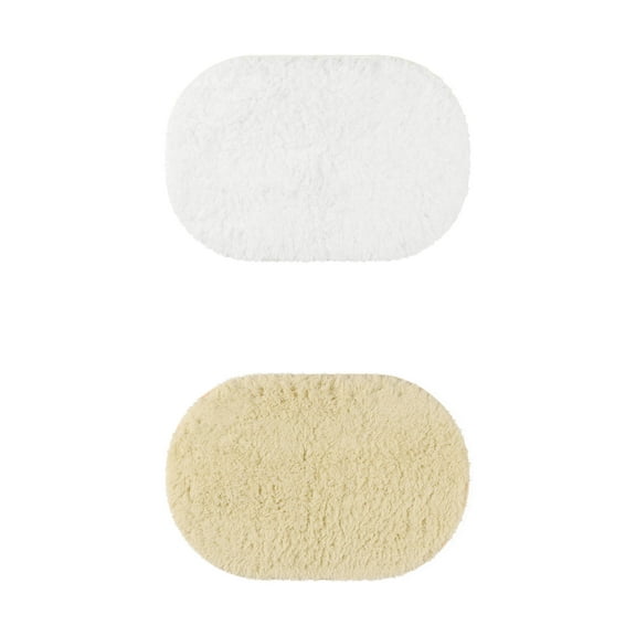 Unique Bargains 2 Pcs Shag Bath Rugs Absorbent Soft Thick Bathroom Mats Beige/White 16" x 24"