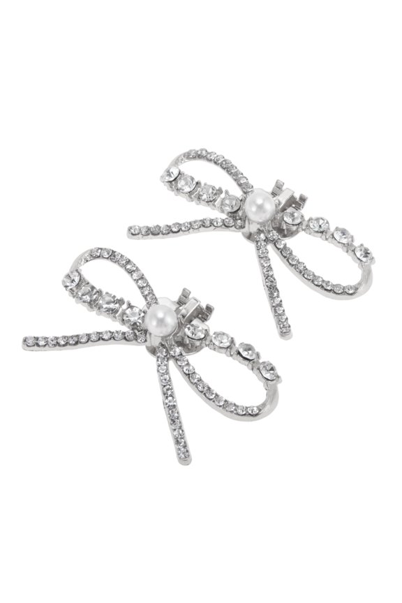 2 Pcs Shoe Accessories Fashionable Bow Shoe Decorations Silver Tone