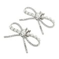 thumbnail image 1 of Unique Bargains 2 Pcs Shoe Accessories Fashionable Pearl Rhinestone Bow with Detachable Clip Shoe Decorations Silver Tone, 1 of 6