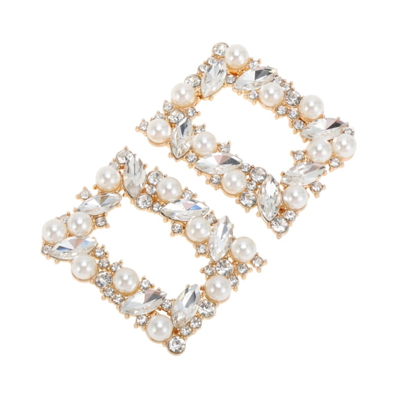 Unique Bargains 2 Pcs Shoe Accessories Fashionable Pearl Square Clasp Pin Back Style Shoe Decorations Gold Tone