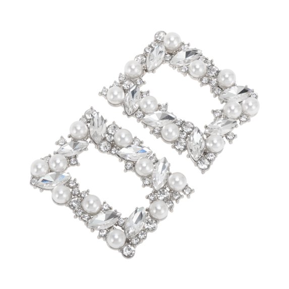 Unique Bargains 2 Pcs Shoe Accessories Fashionable Pearl Square Clasp Pin Back Style Shoe Decorations Silver Tone