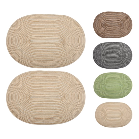 Unique Bargains 2 Pcs Simple Oval Placemat Beige Polyester Cotton