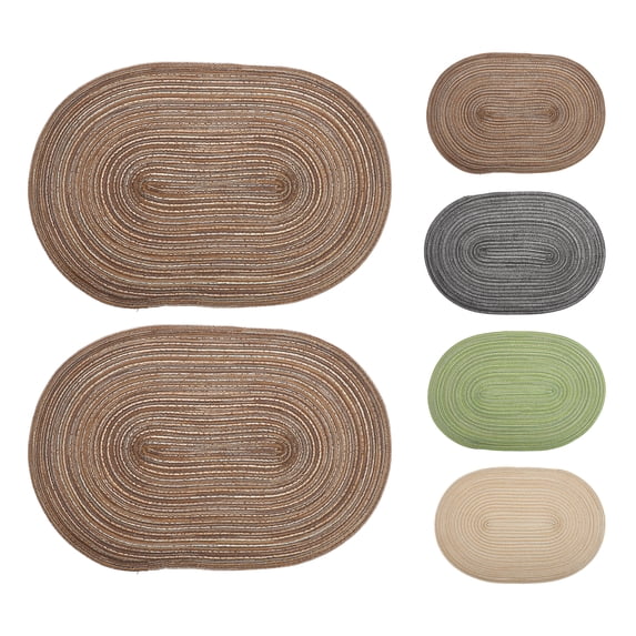 Unique Bargains 2 Pcs Simple Oval Placemat Brown Polyester Cotton