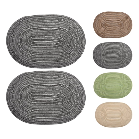 Unique Bargains 2 Pcs Simple Oval Placemat Dark Gray Polyester Cotton