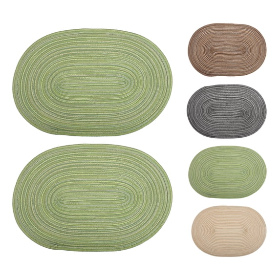 Unique Bargains 2 Pcs Simple Oval Placemat Green Polyester Cotton