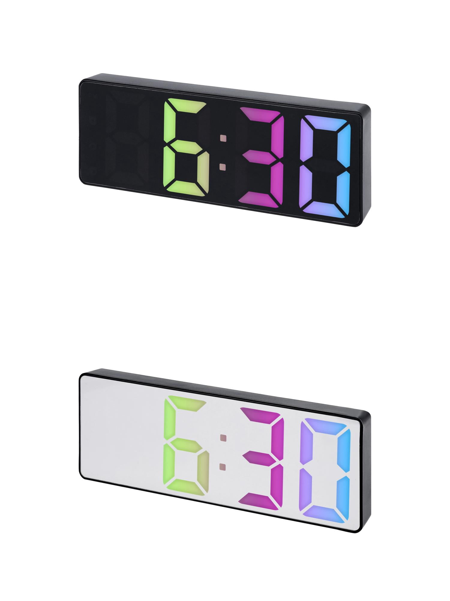 Unique Bargains 2 Pcs Small Alarm Clock Temperature Mirror Black Mirror/Black