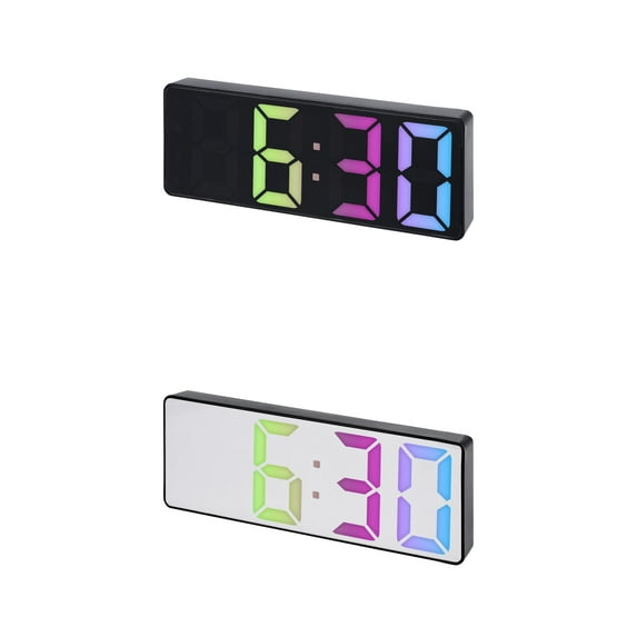 Unique Bargains 2 Pcs Small Alarm Clock Temperature Mirror Black Mirror/Black
