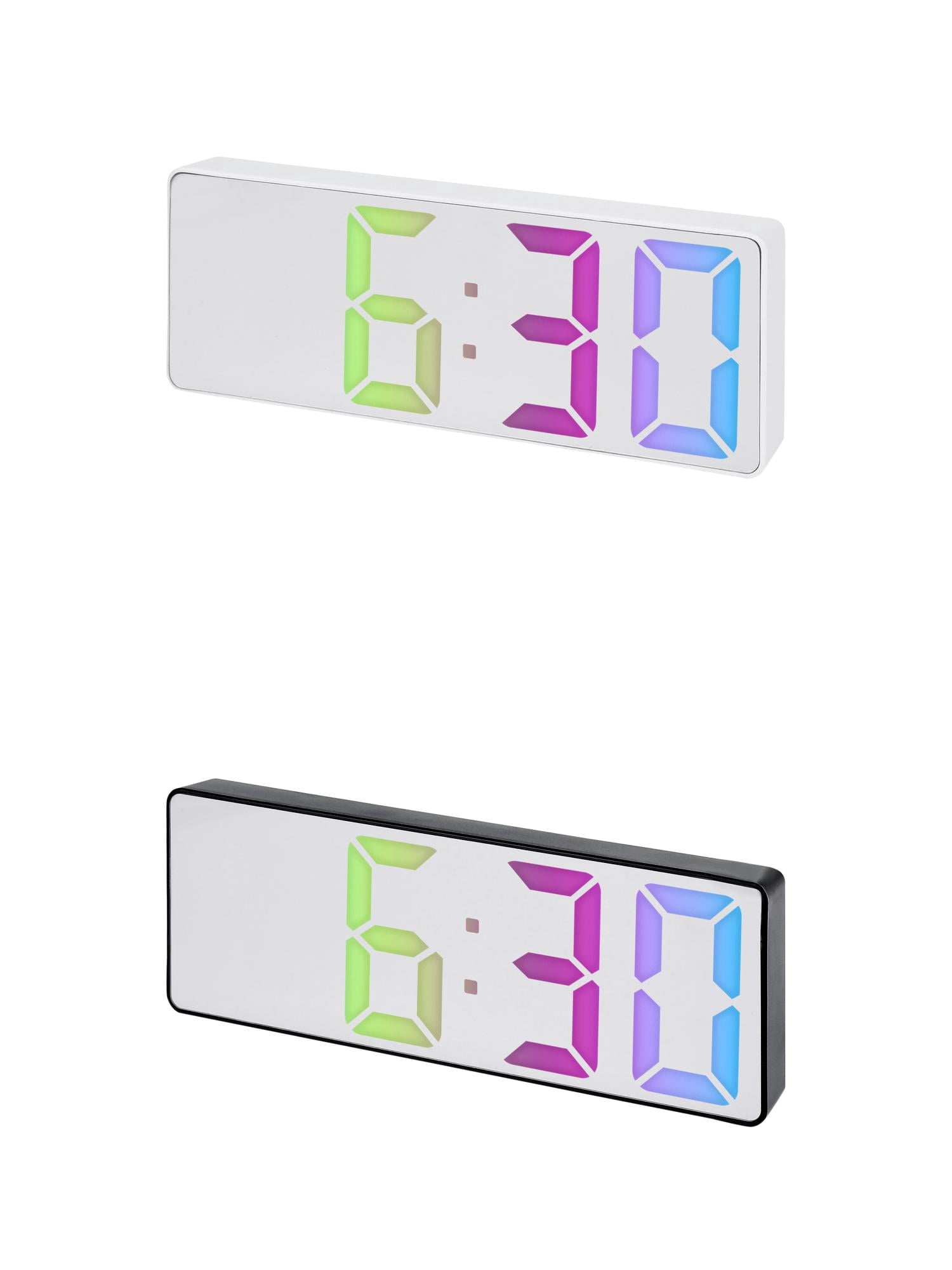 Unique Bargains 2 Pcs Small Alarm Clock Temperature Mirror Black Mirror/White Mirror