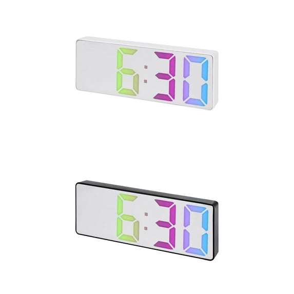 Unique Bargains 2 Pcs Small Alarm Clock Temperature Mirror Black Mirror/White Mirror
