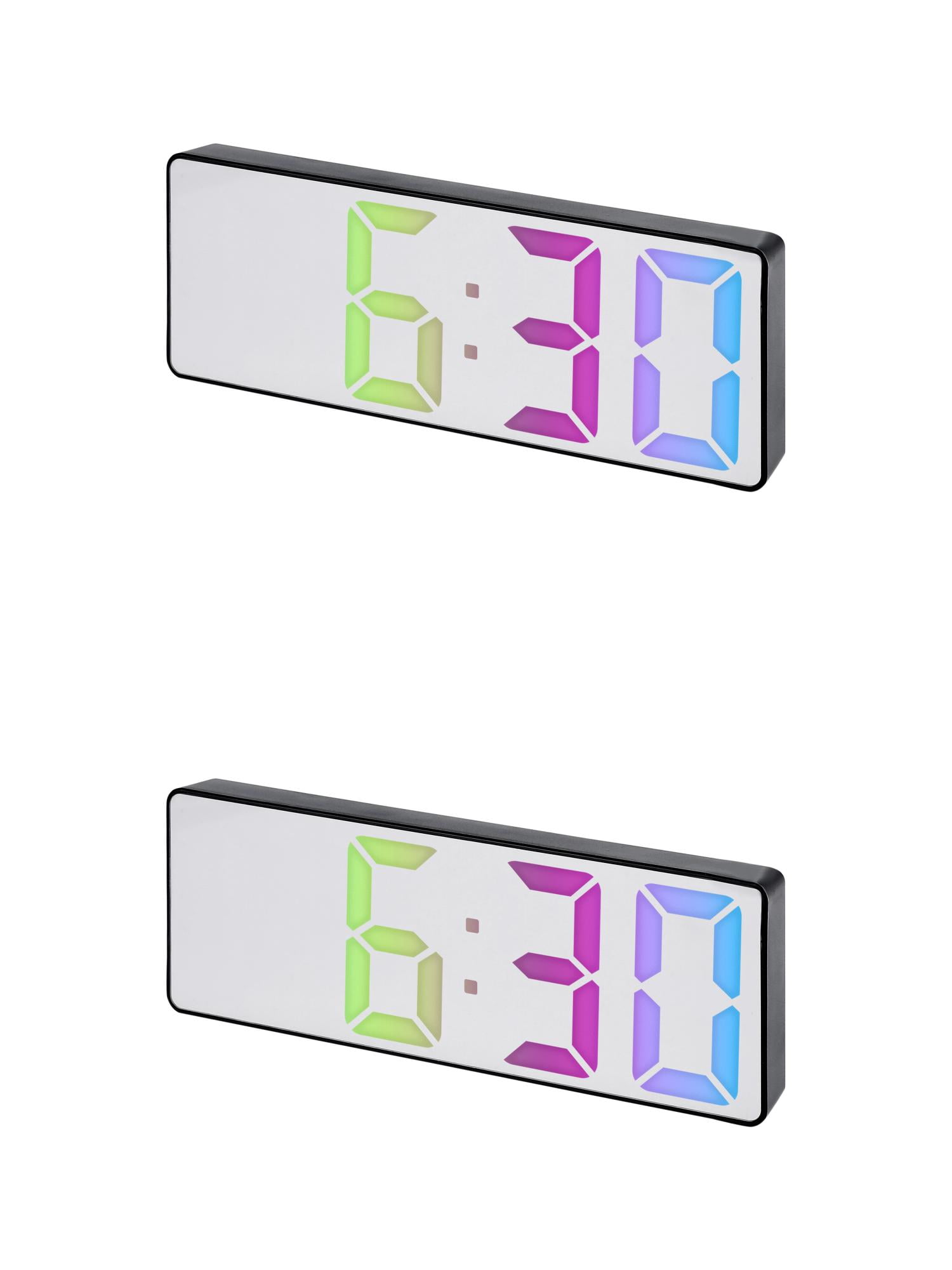 Unique Bargains 2 Pcs Small Alarm Clock Temperature Mirror Black Mirror