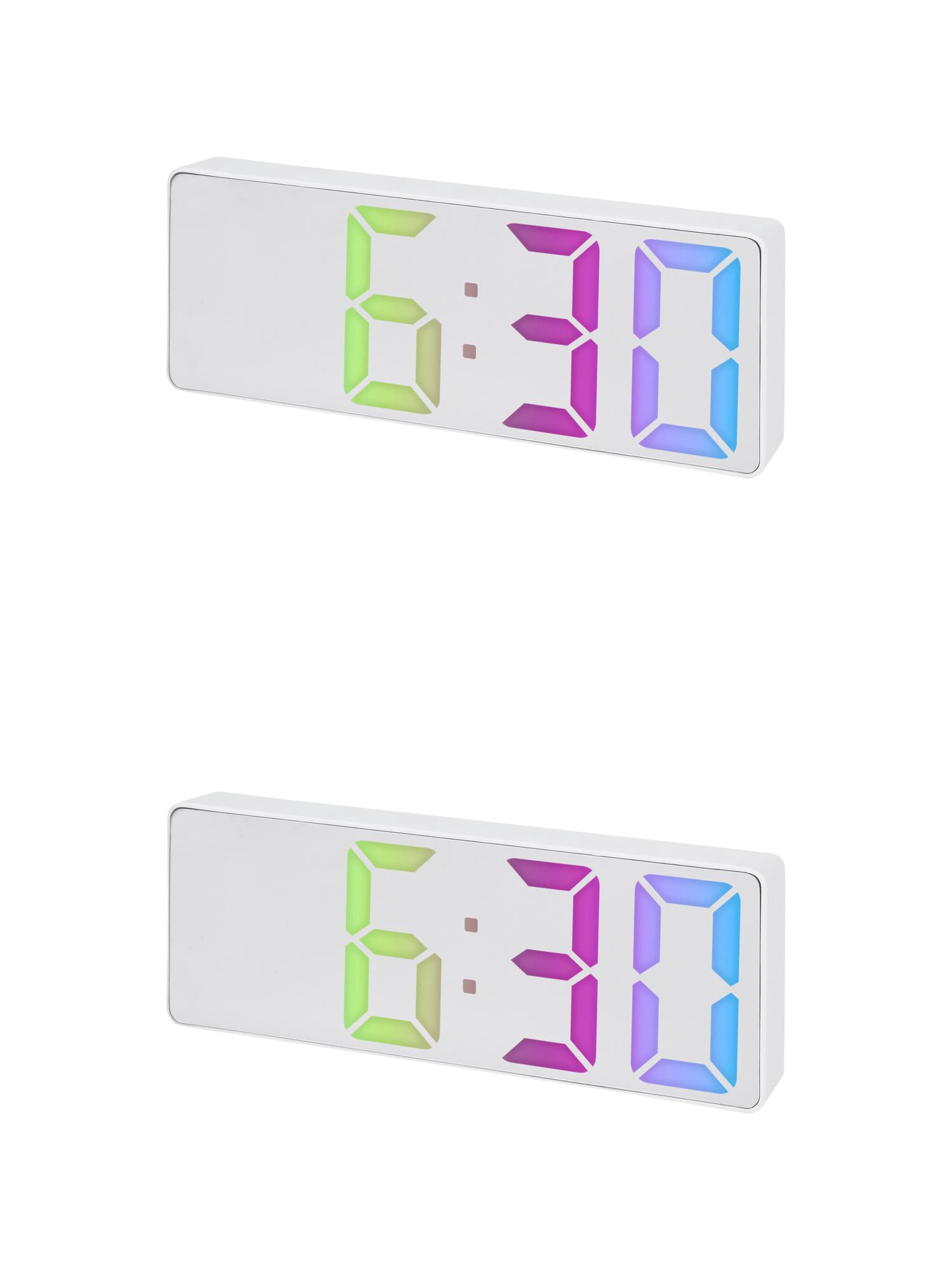 Unique Bargains 2 Pcs Small Alarm Clock Temperature Mirror White Mirror