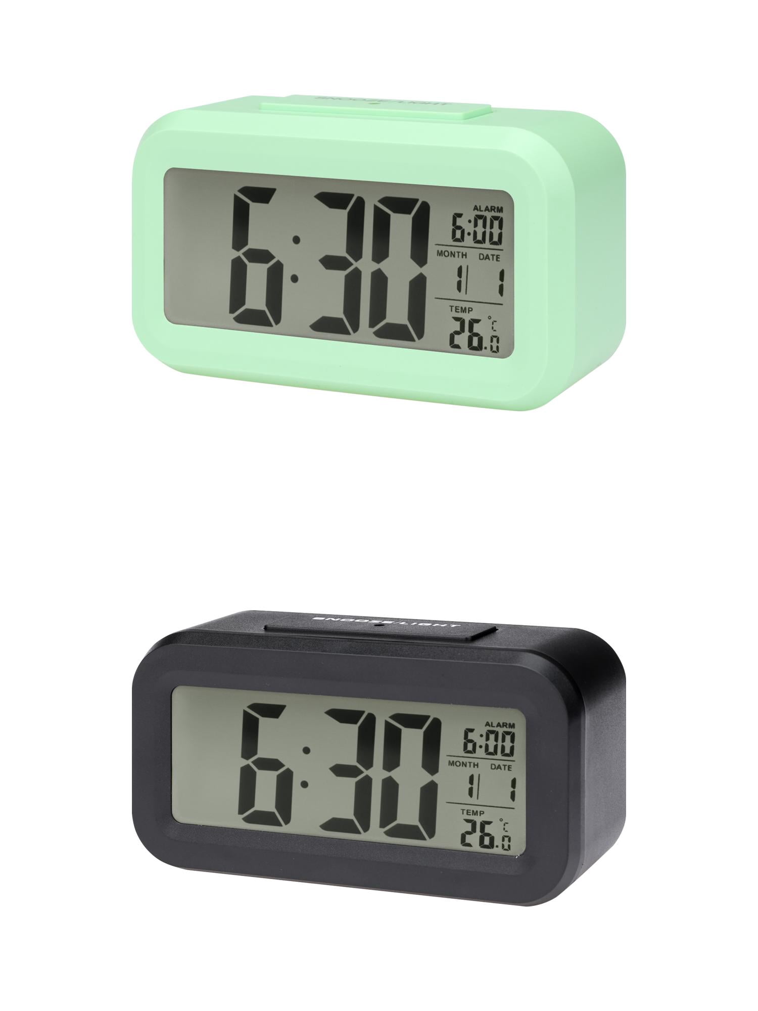 Unique Bargains 2 Pcs Small Digital Alarm Clock 5.5 x 2.8 x 1.8 in Black/Green