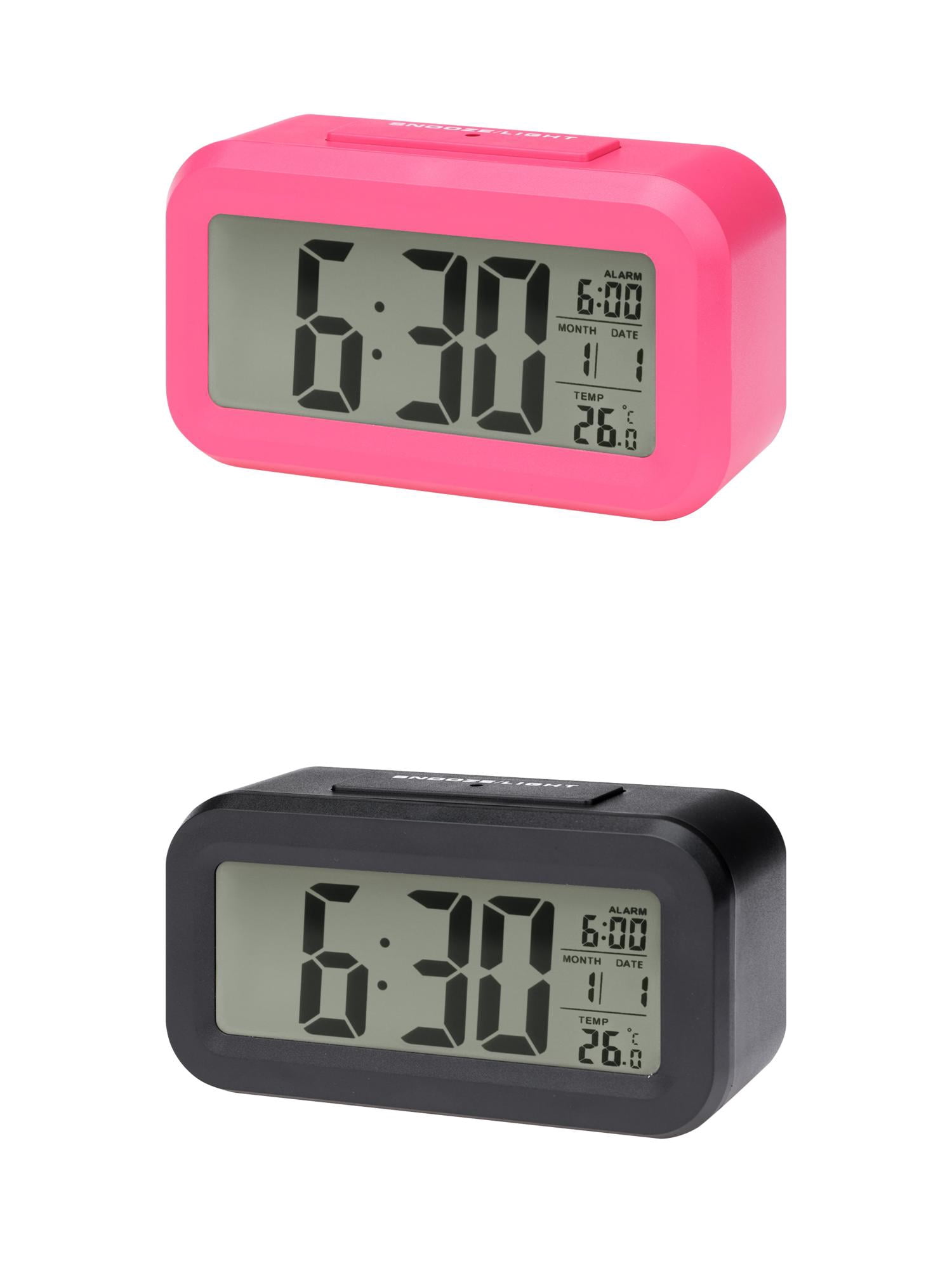 Unique Bargains 2 Pcs Small Digital Alarm Clock 5.5 x 2.8 x 1.8 in Black/Red