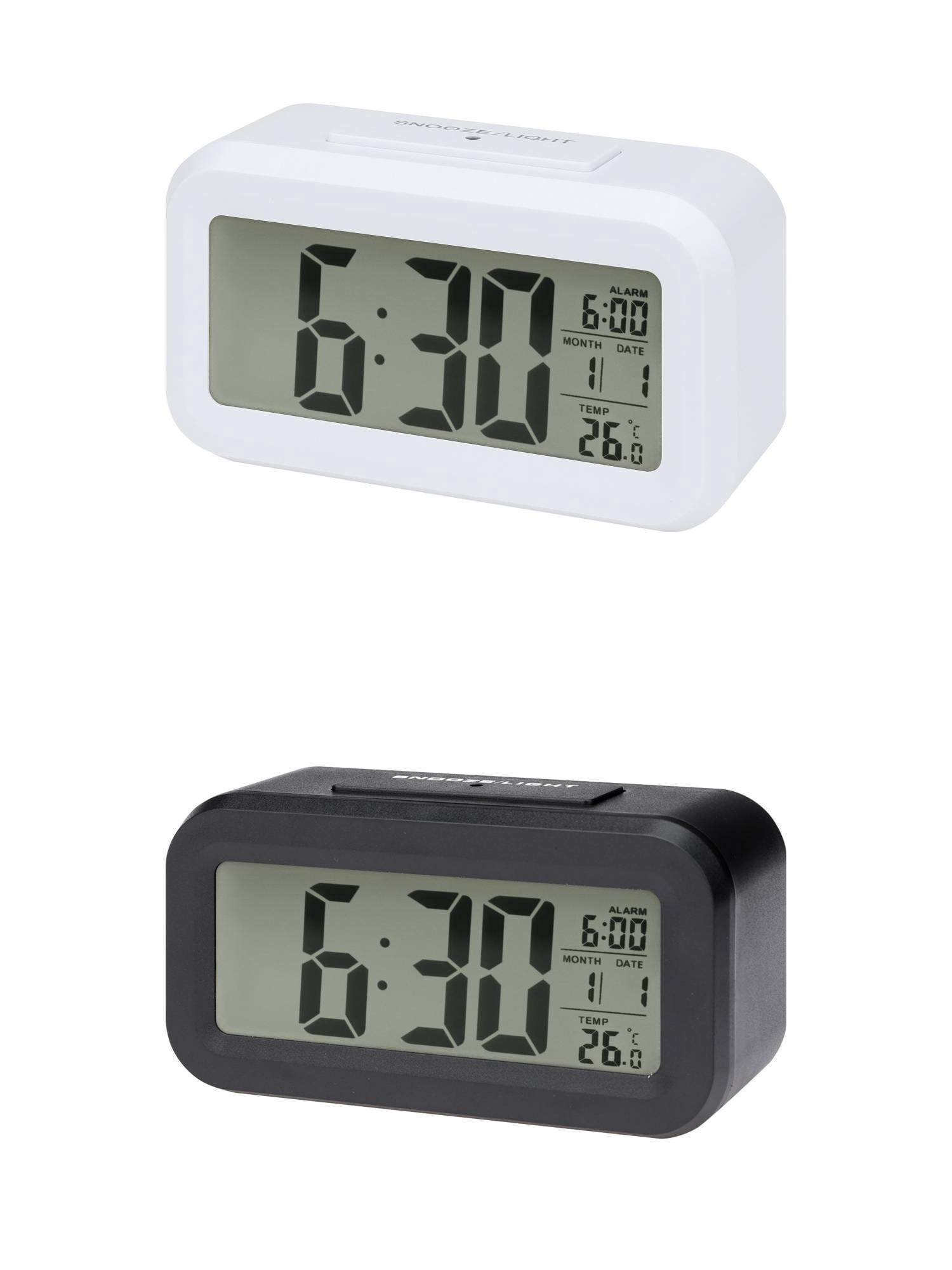 Unique Bargains 2 Pcs Small Digital Alarm Clock 5.5 x 2.8 x 1.8 in Black/White