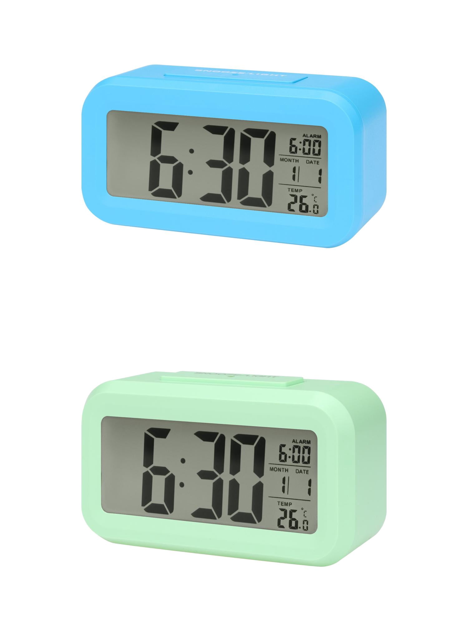 Unique Bargains 2 Pcs Small Digital Alarm Clock 5.5 x 2.8 x 1.8 in Blue/Green