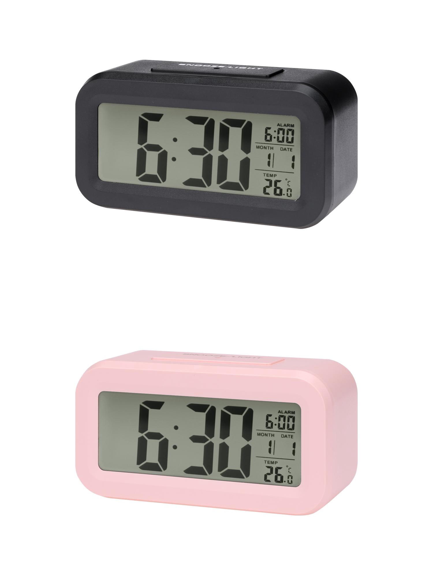 Unique Bargains 2 Pcs Small Digital Alarm Clock 5.5 x 2.8 x 1.8 in Pink/Black