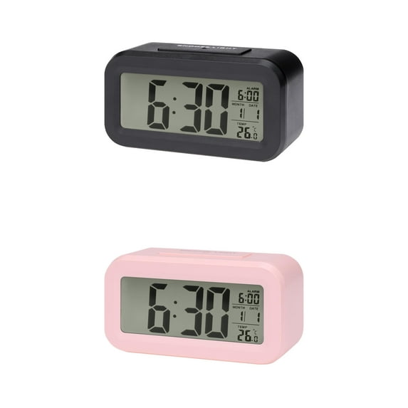 Unique Bargains 2 Pcs Small Digital Alarm Clock 5.5 x 2.8 x 1.8 in Pink/Black