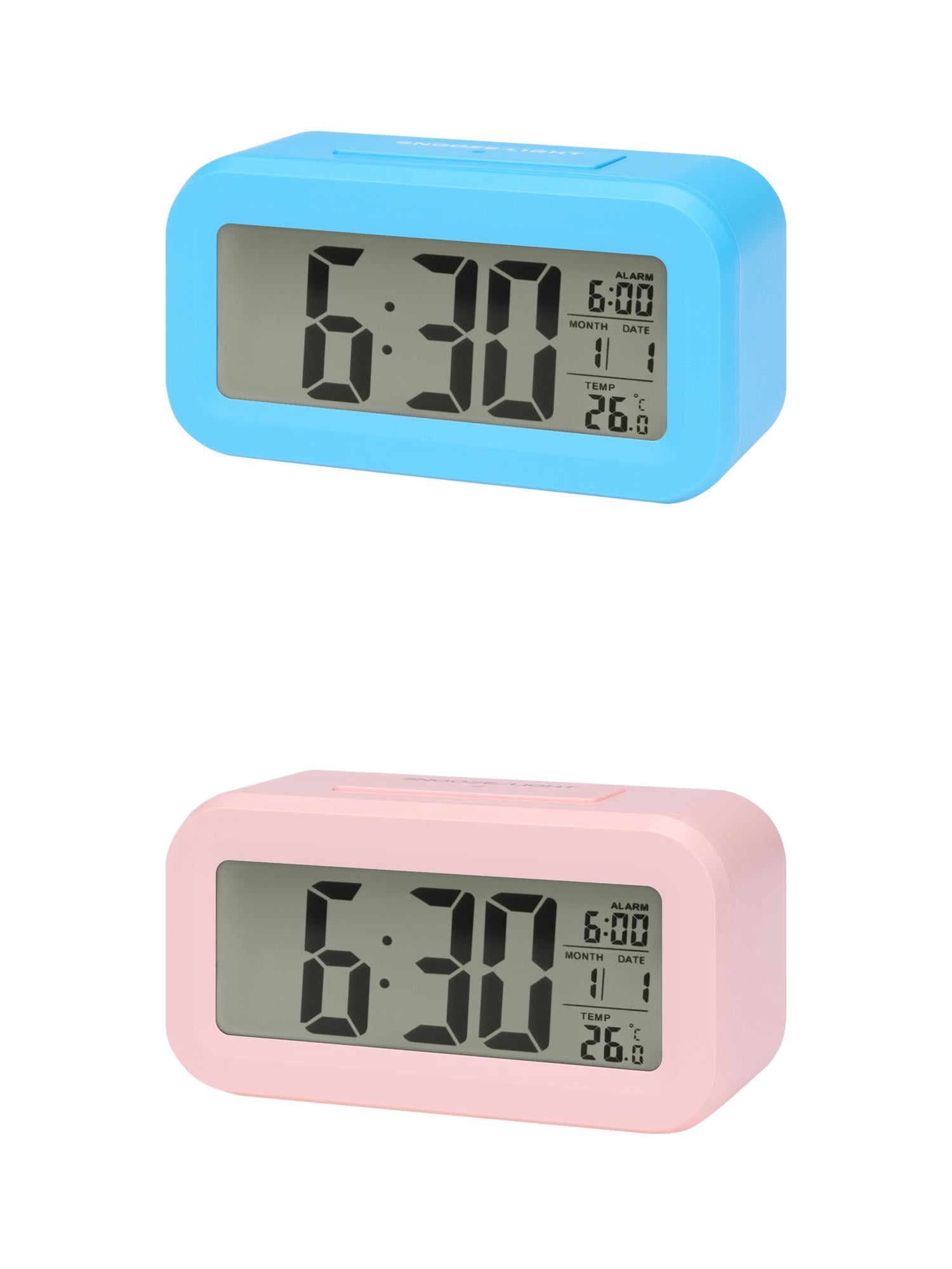 Unique Bargains 2 Pcs Small Digital Alarm Clock 5.5 x 2.8 x 1.8 in Pink/Blue