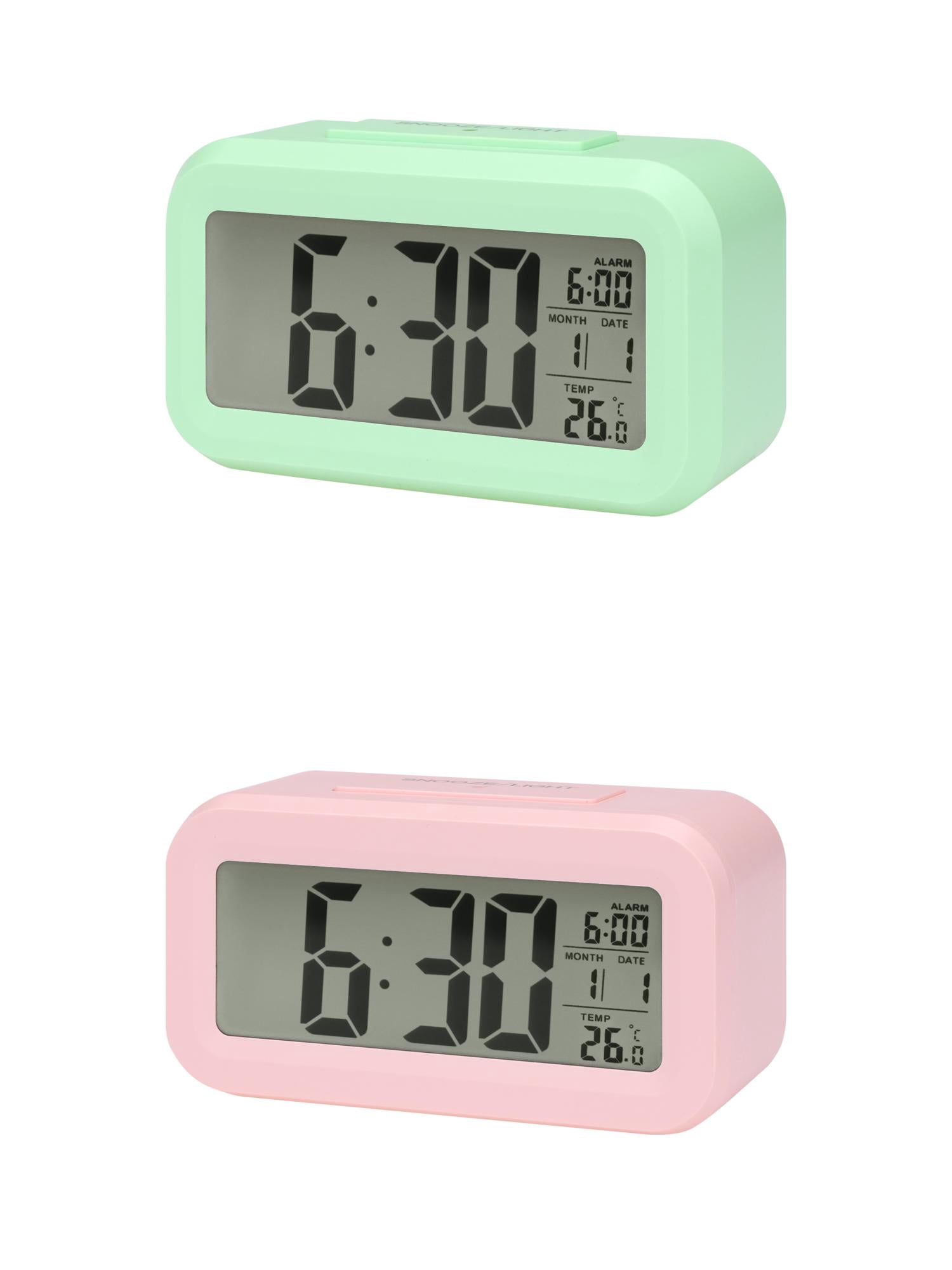 Unique Bargains 2 Pcs Small Digital Alarm Clock 5.5 x 2.8 x 1.8 in Pink/Green