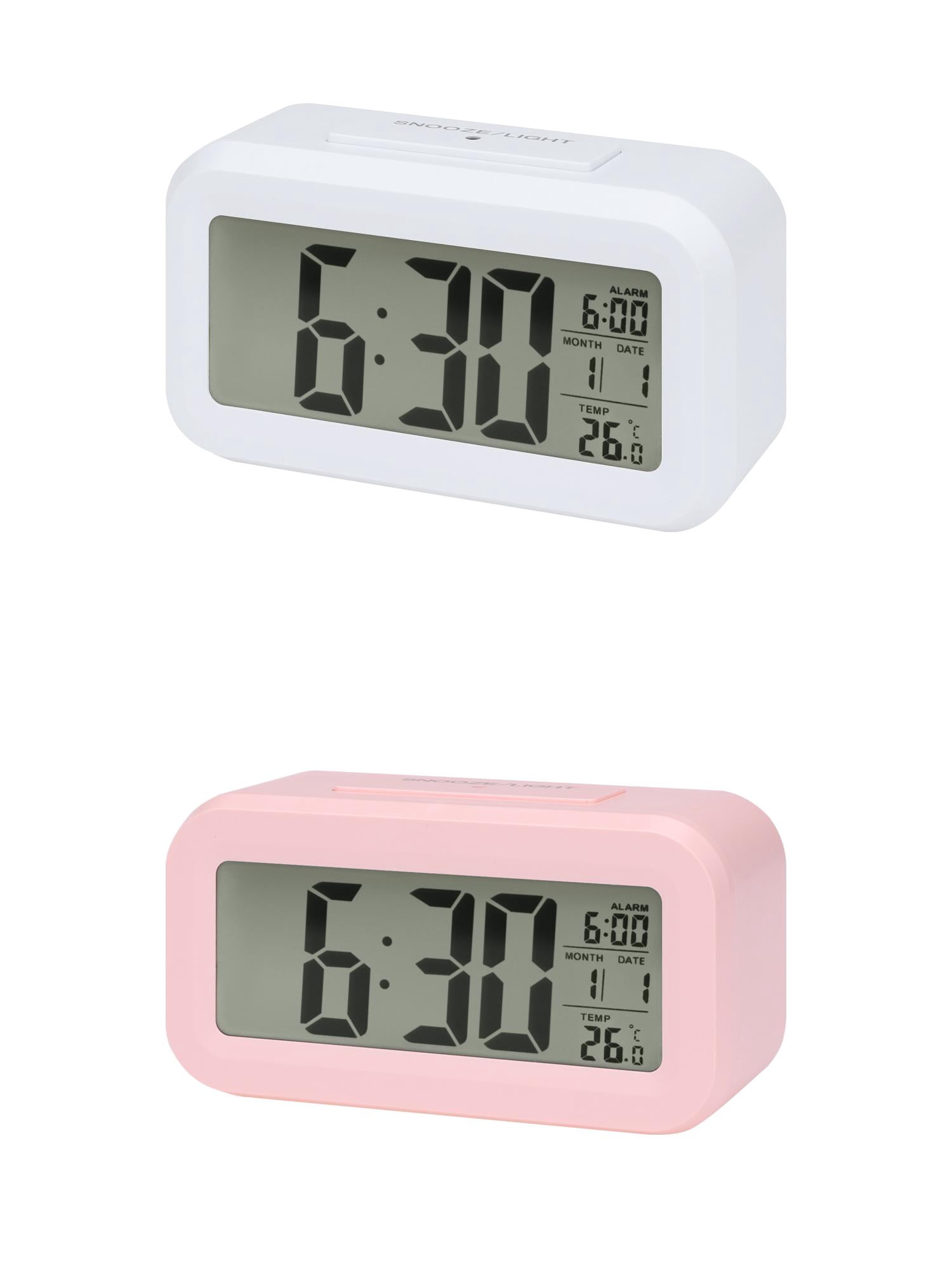 Unique Bargains 2 Pcs Small Digital Alarm Clock 5.5 x 2.8 x 1.8 in Pink/White