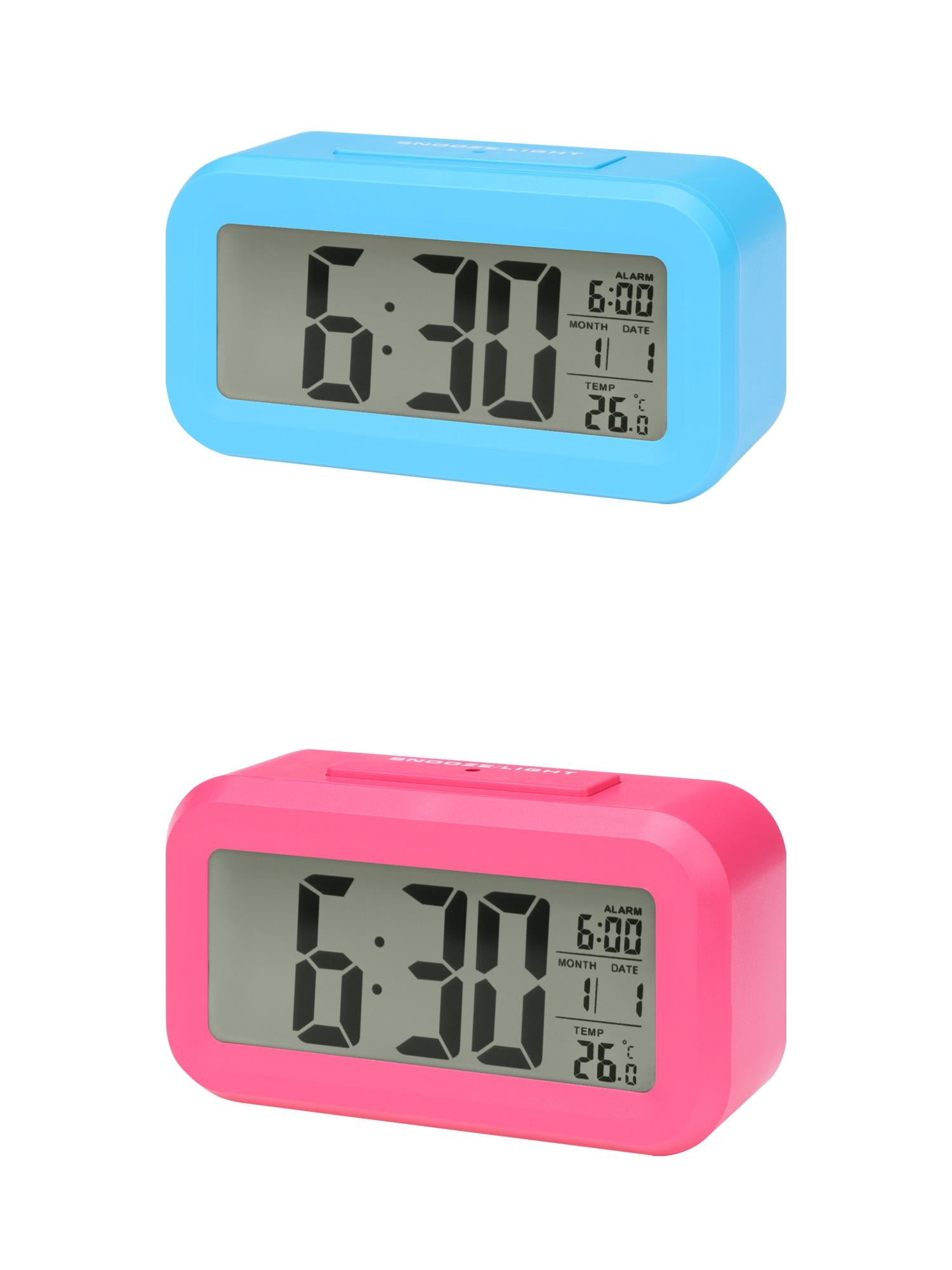 Unique Bargains 2 Pcs Small Digital Alarm Clock 5.5 x 2.8 x 1.8 in Red/Blue