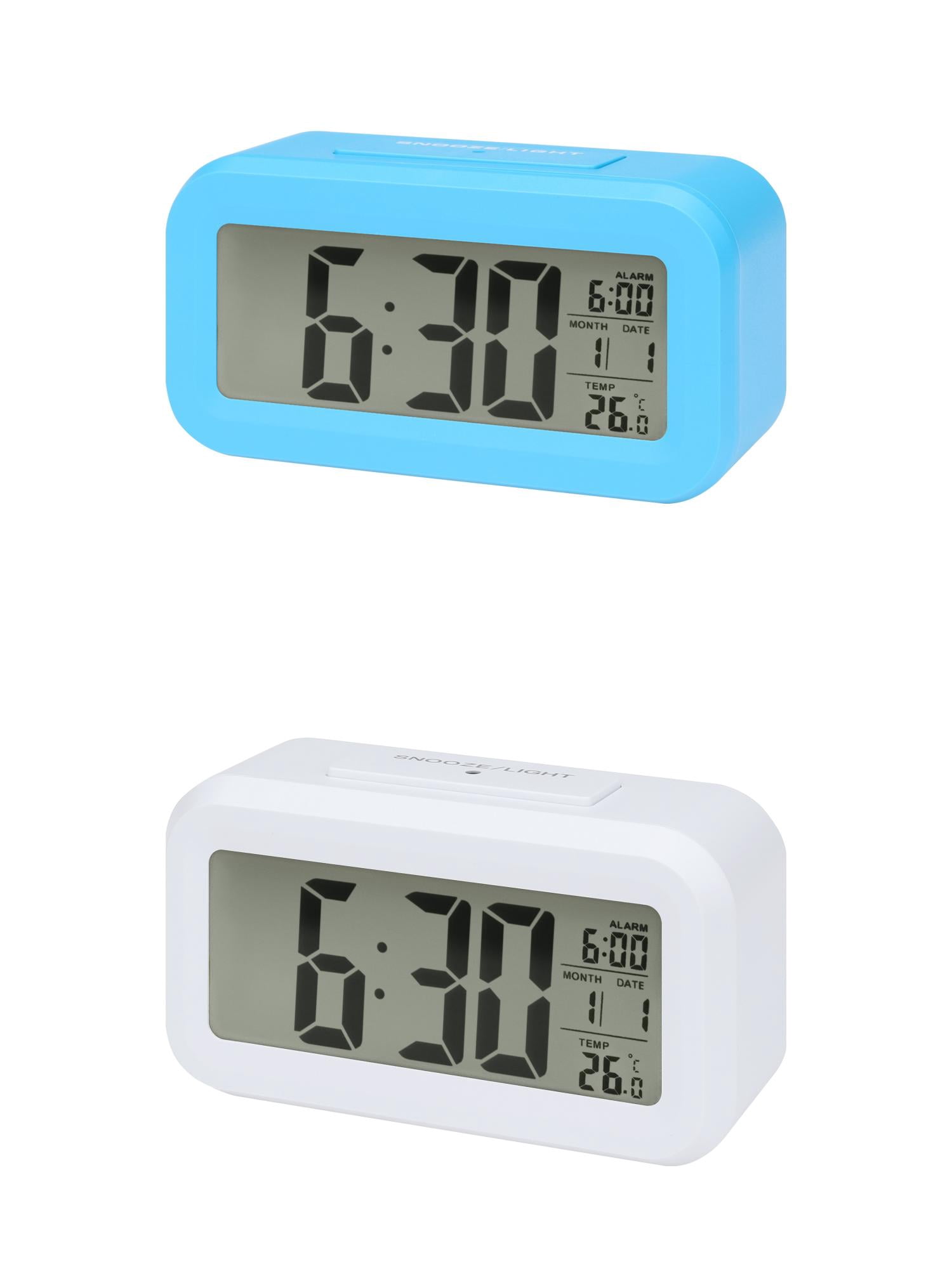 Unique Bargains 2 Pcs Small Digital Alarm Clock 5.5 x 2.8 x 1.8 in White/Blue