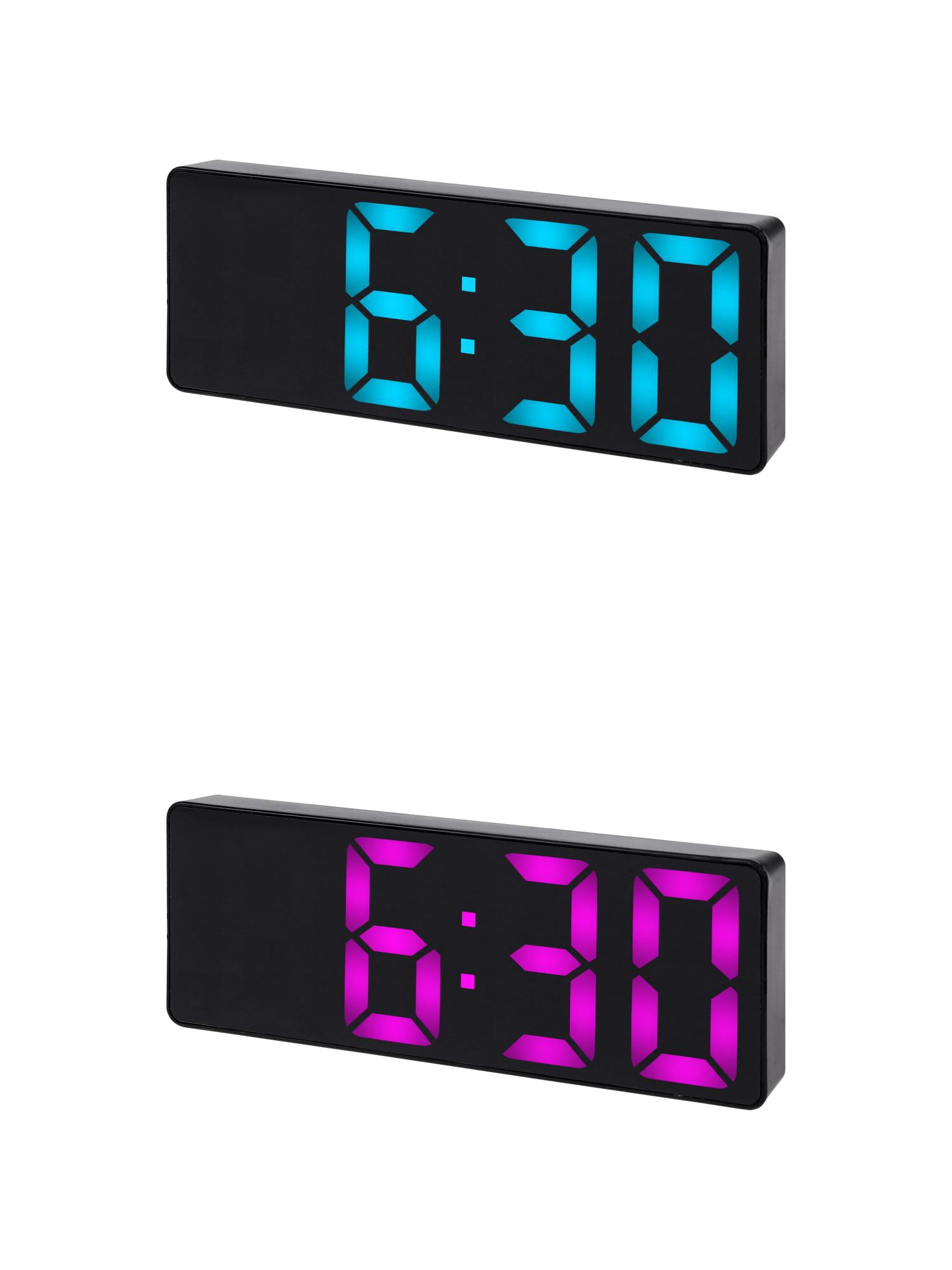Unique Bargains 2 Pcs Small Digital Alarm Clock for Deep Sleepers Blue/Pink