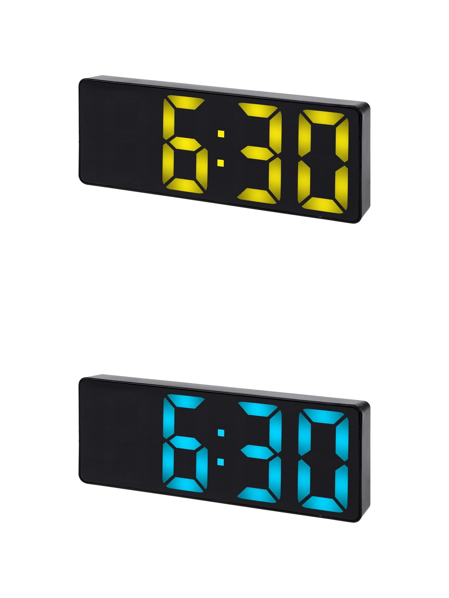 Unique Bargains 2 Pcs Small Digital Alarm Clock for Deep Sleepers Blue/Yellow