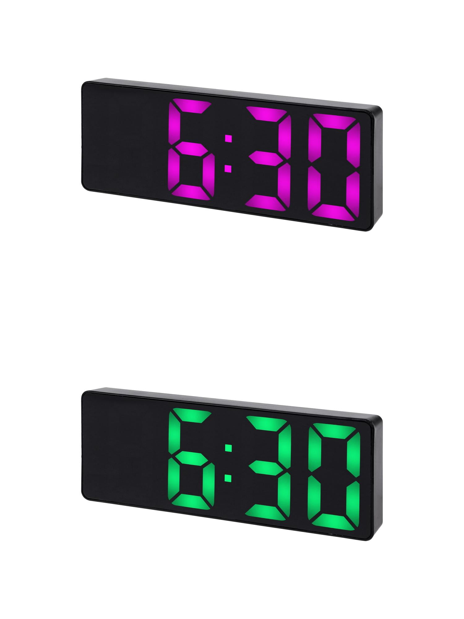 Unique Bargains 2 Pcs Small Digital Alarm Clock for Deep Sleepers Green/Pink