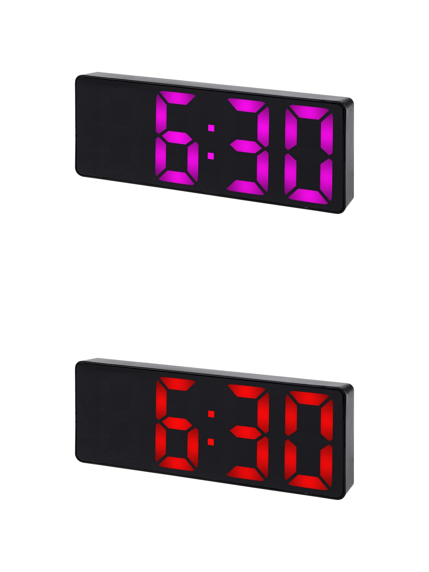 Unique Bargains 2 Pcs Small Digital Alarm Clock for Deep Sleepers Red/Pink