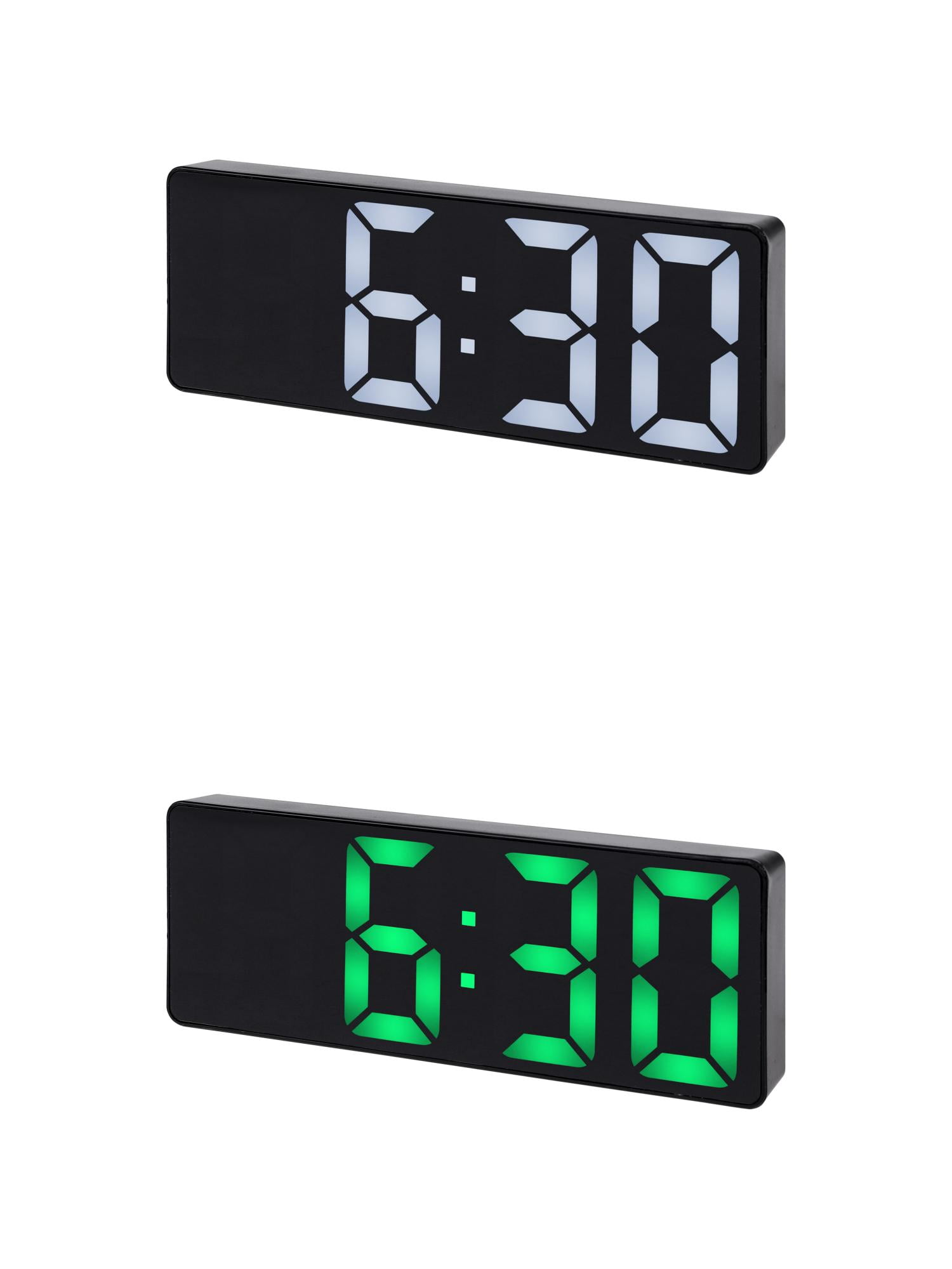 Unique Bargains 2 Pcs Small Digital Alarm Clock for Deep Sleepers White/Green