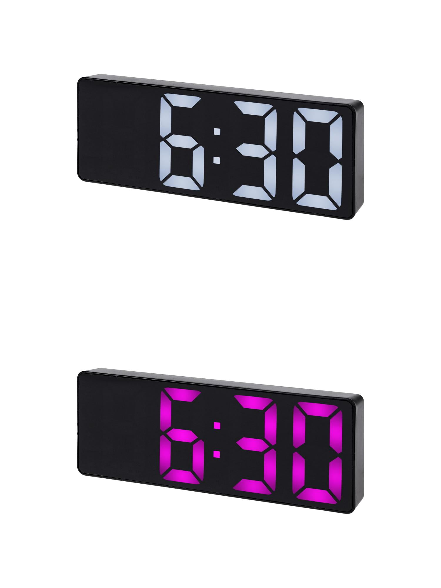 Unique Bargains 2 Pcs Small Digital Alarm Clock for Deep Sleepers White/Pink