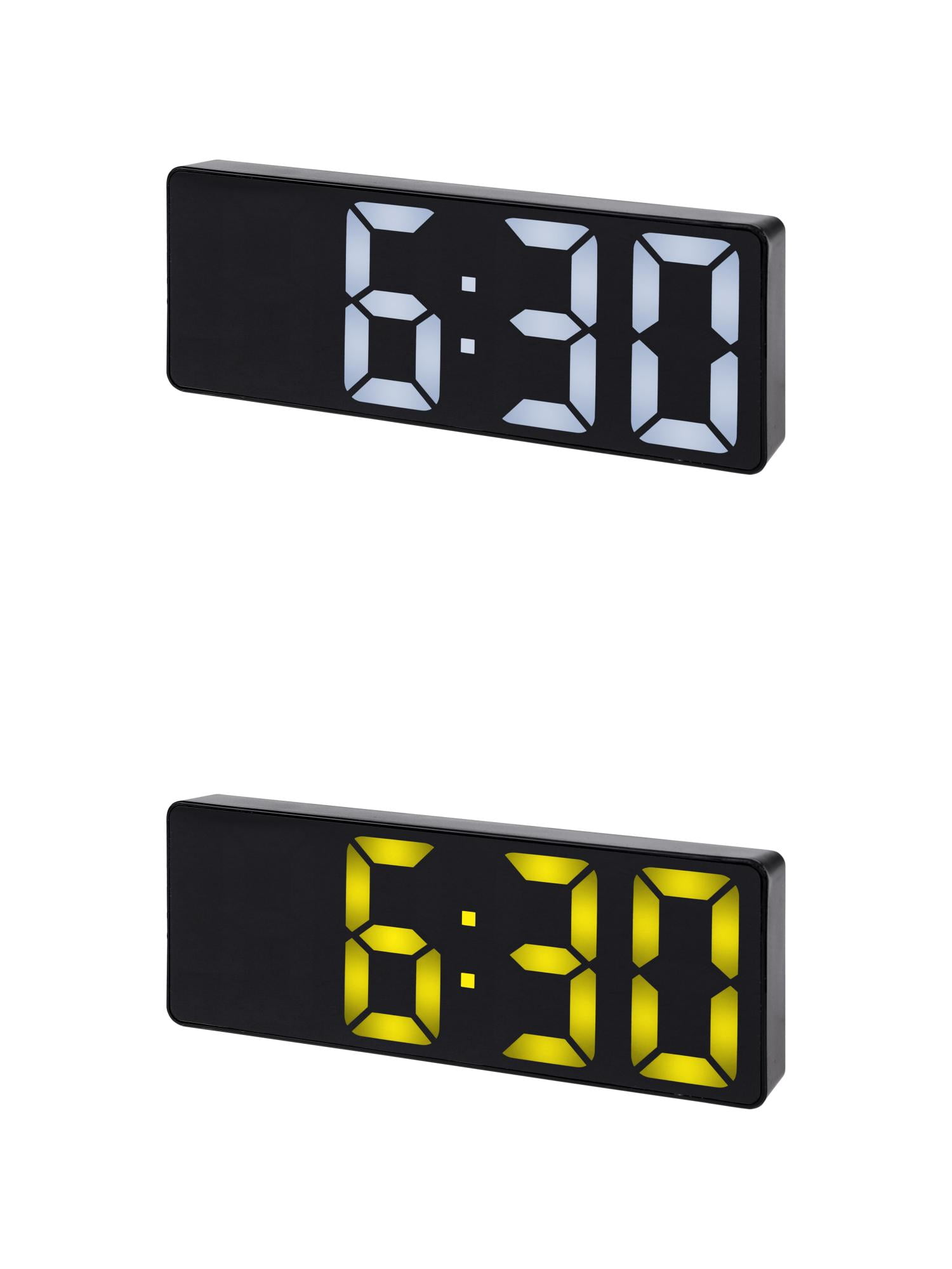 Unique Bargains 2 Pcs Small Digital Alarm Clock for Deep Sleepers White/Yellow