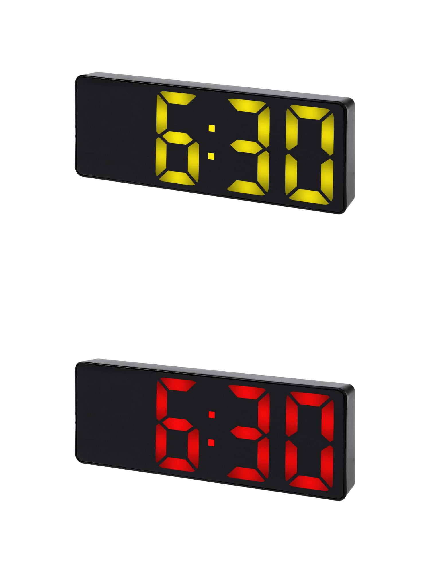 Unique Bargains 2 Pcs Small Digital Alarm Clock for Deep Sleepers Yellow/Red