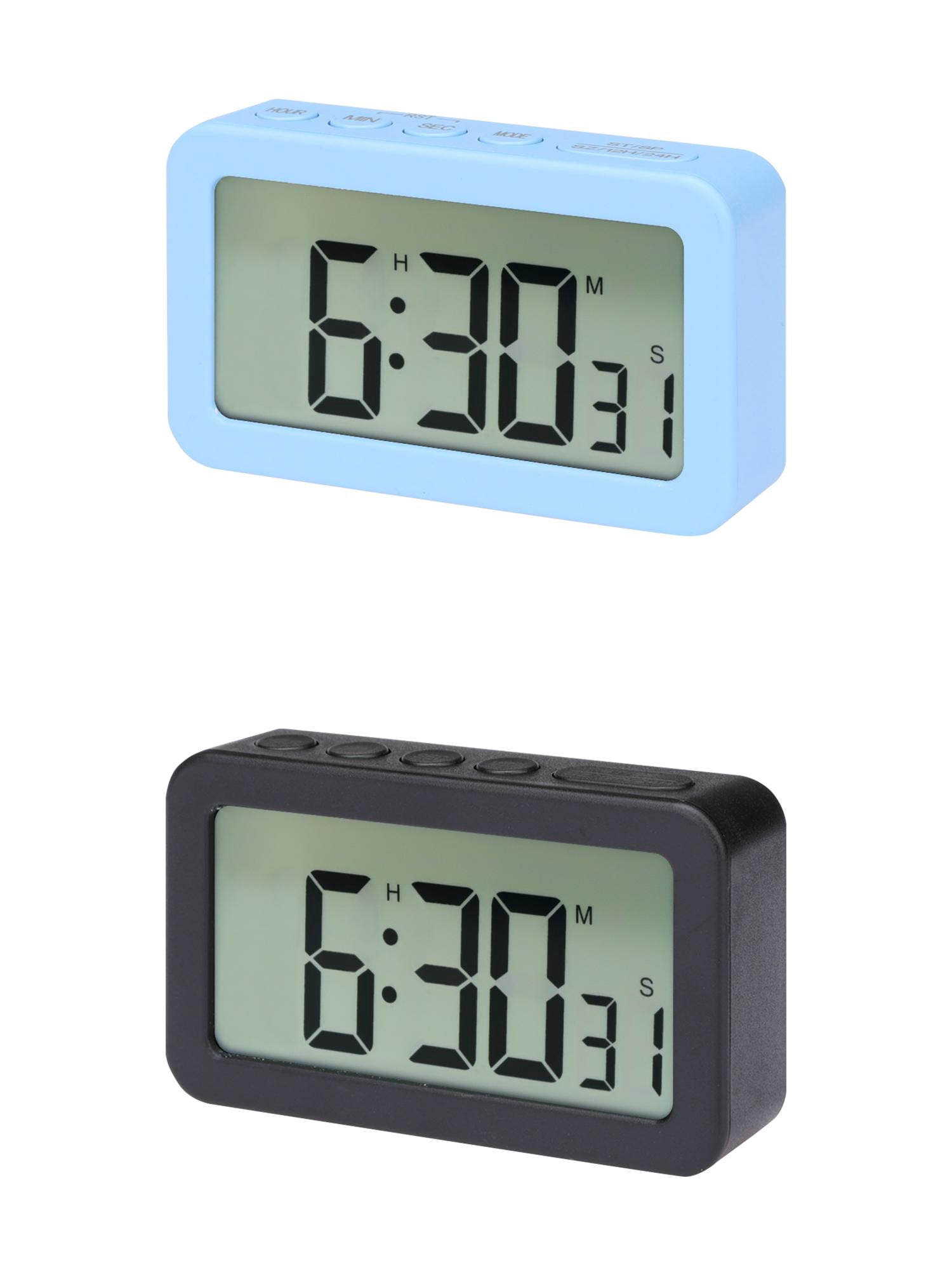 Unique Bargains 2 Pcs Small Loud Alarm Clock Battery Operated Desk Clock White Black/Blue