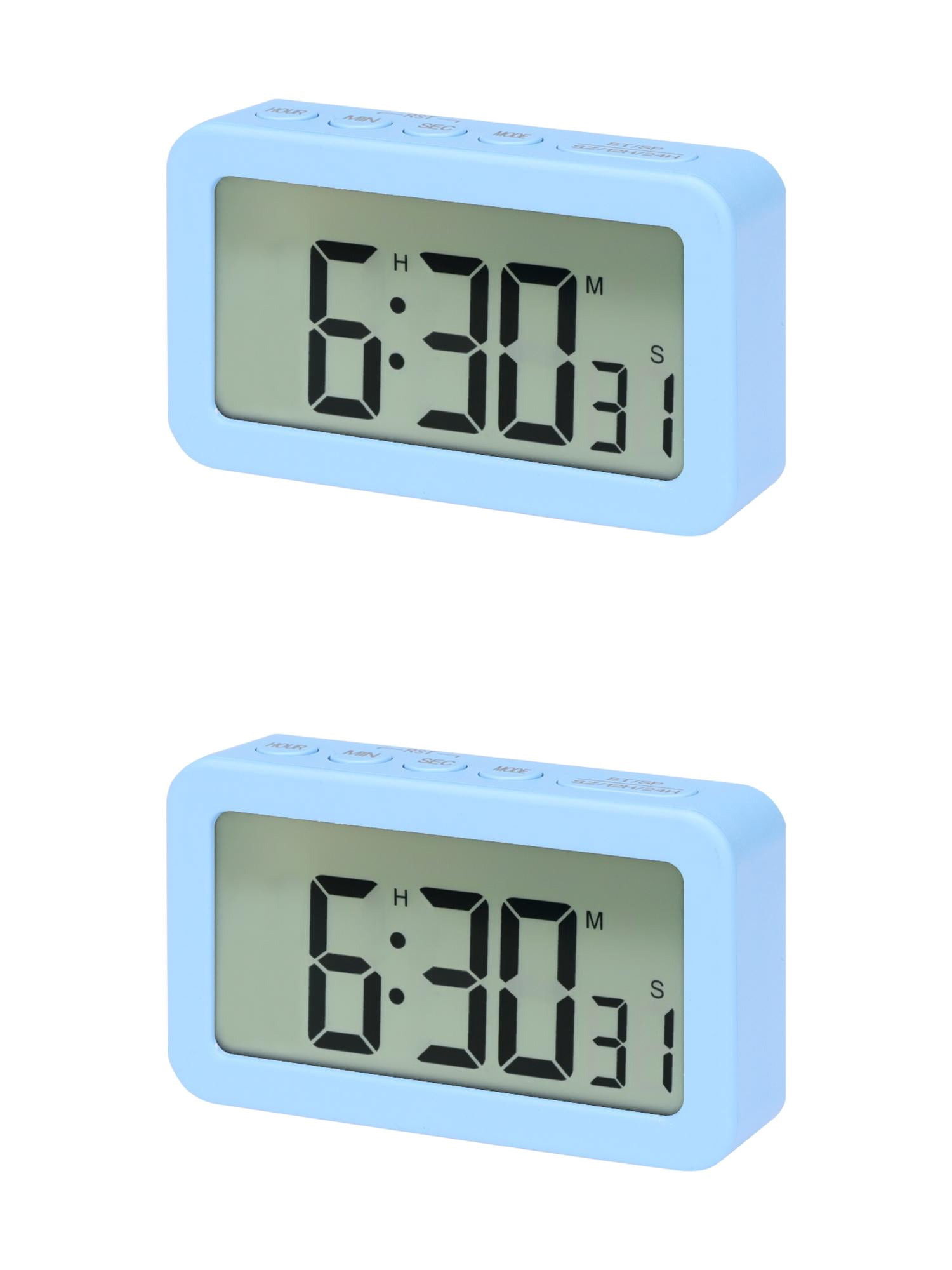 Unique Bargains 2 Pcs Small Loud Alarm Clock Battery Operated Desk Clock White Blue