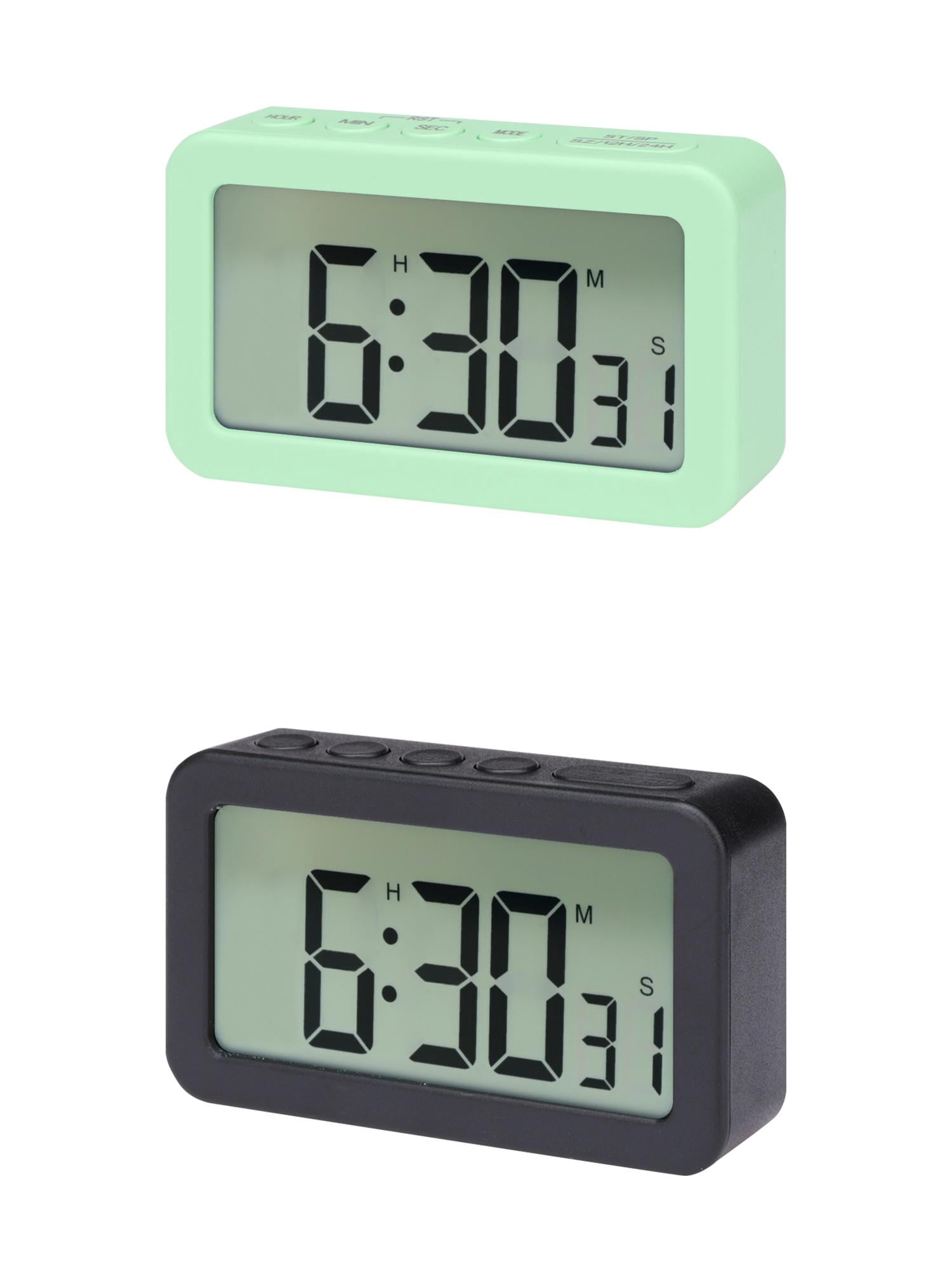 Unique Bargains 2 Pcs Small Loud Alarm Clock Battery Operated Desk Clock White Green/Black