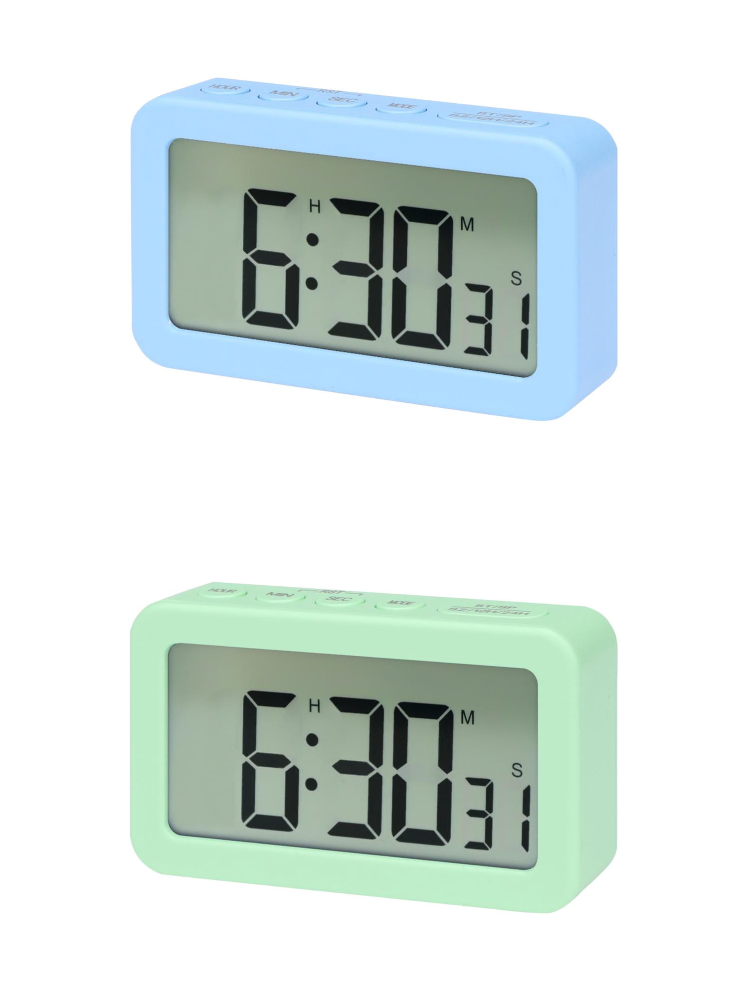 Unique Bargains 2 Pcs Small Loud Alarm Clock Battery Operated Desk Clock White Green/Blue