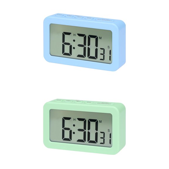 Unique Bargains 2 Pcs Small Loud Alarm Clock Battery Operated Desk Clock White Green/Blue