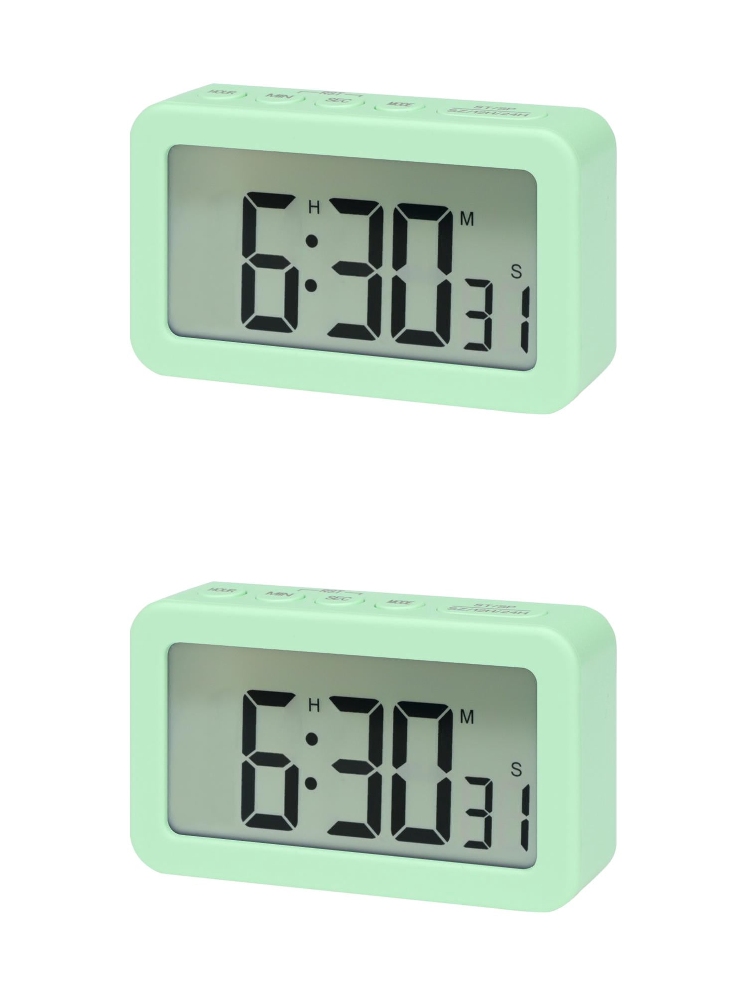 Unique Bargains 2 Pcs Small Loud Alarm Clock Battery Operated Desk Clock White Green
