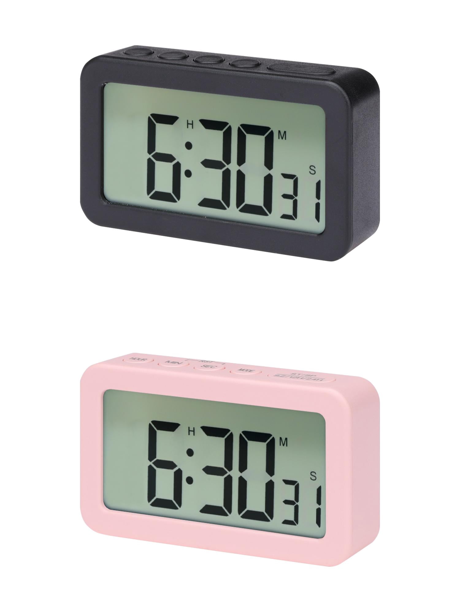 Unique Bargains 2 Pcs Small Loud Alarm Clock Battery Operated Desk Clock White Pink/Black