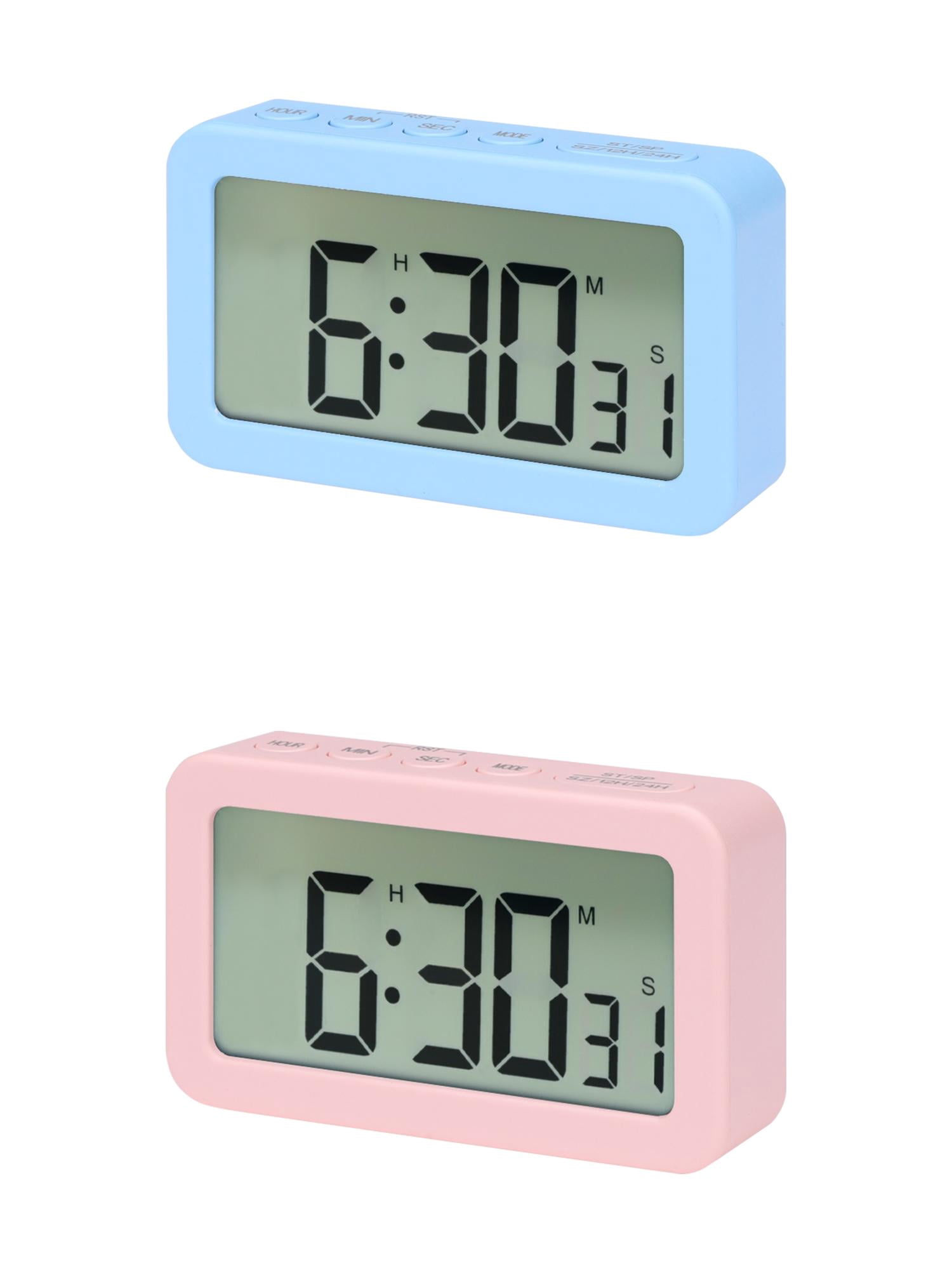 Unique Bargains 2 Pcs Small Loud Alarm Clock Battery Operated Desk Clock White Pink/Blue
