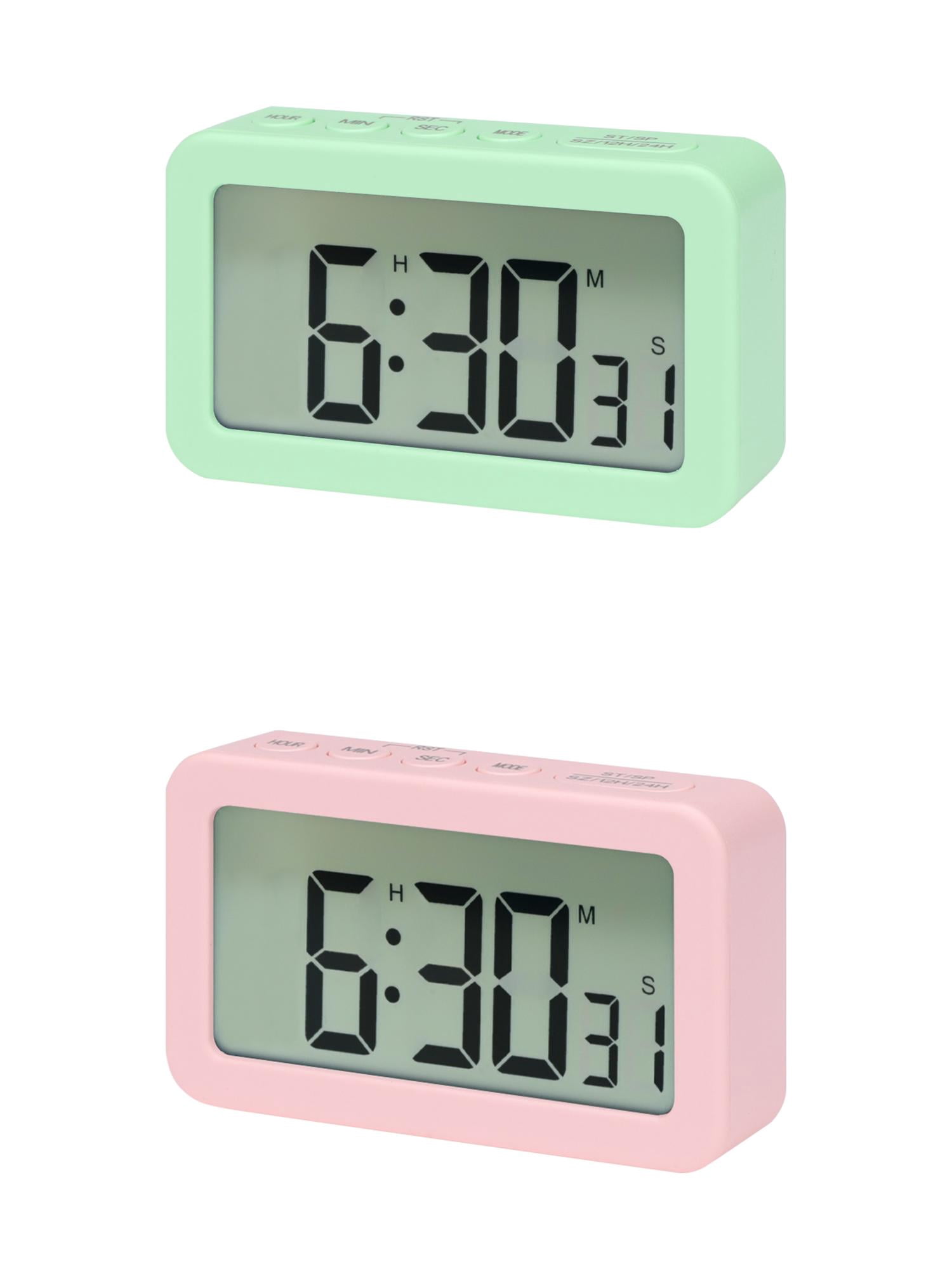Unique Bargains 2 Pcs Small Loud Alarm Clock Battery Operated Desk Clock White Pink/Green
