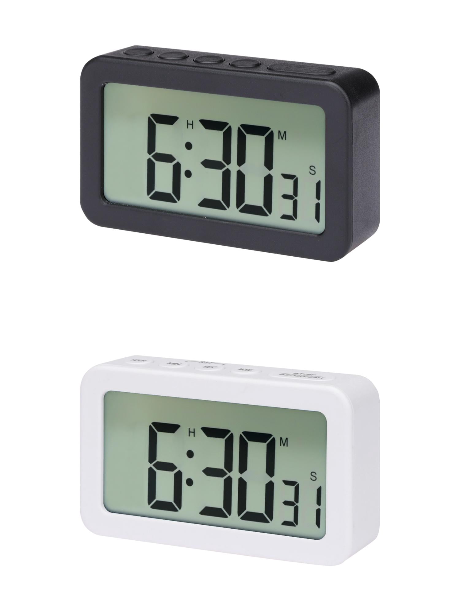 Unique Bargains 2 Pcs Small Loud Alarm Clock Battery Operated Desk Clock White White/Black