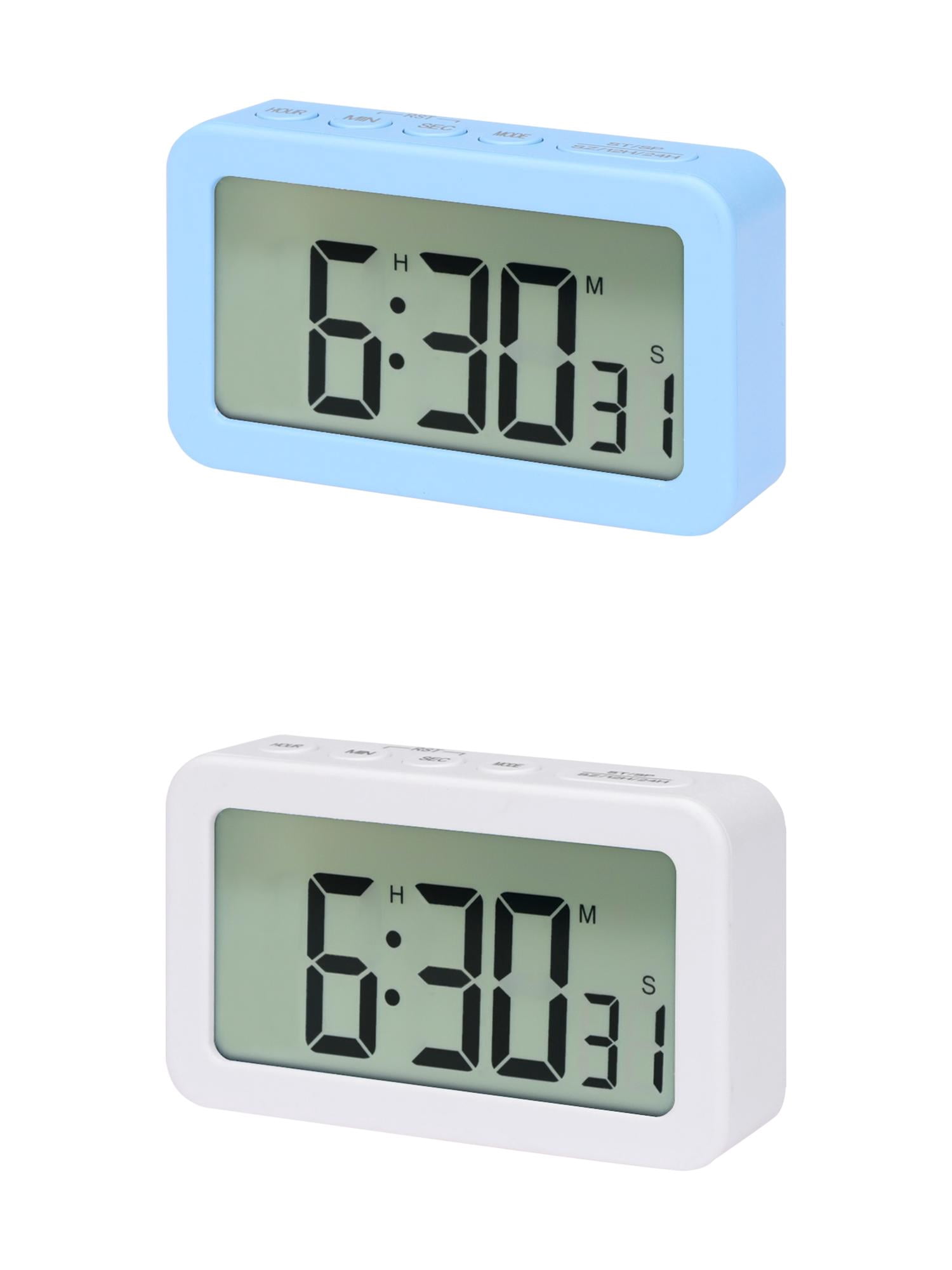 Unique Bargains 2 Pcs Small Loud Alarm Clock Battery Operated Desk Clock White White/Blue
